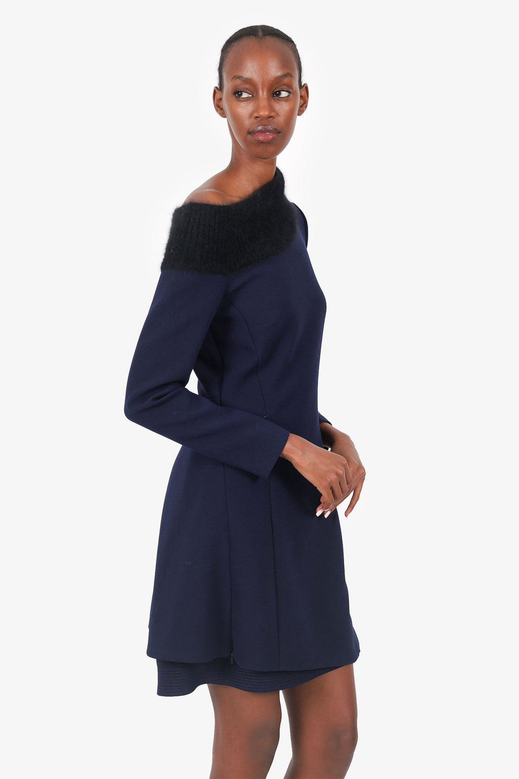 Christian Dior Navy/Burgundy Angora Collar Mini Dress Size 4