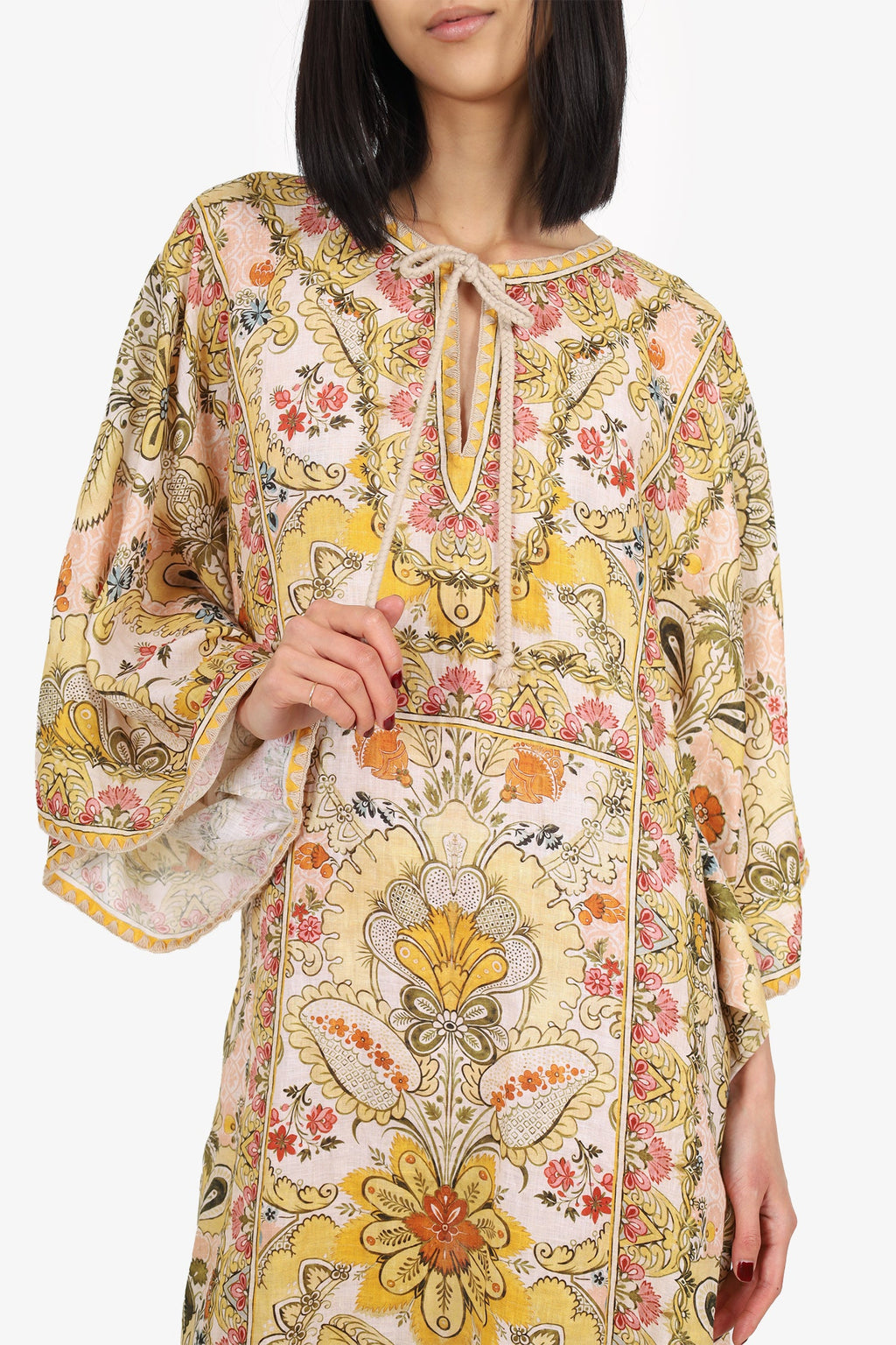 Zimmermann Multicolour Linen Laurel Kaftan Maxi Dress Estimated Size L