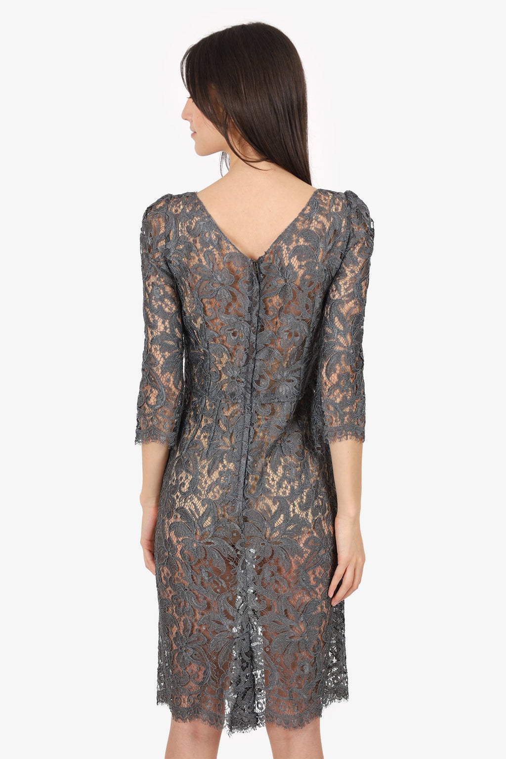 Dolce & Gabbana Grey Lace Long Sleeve Mini Dress Estimated Size S