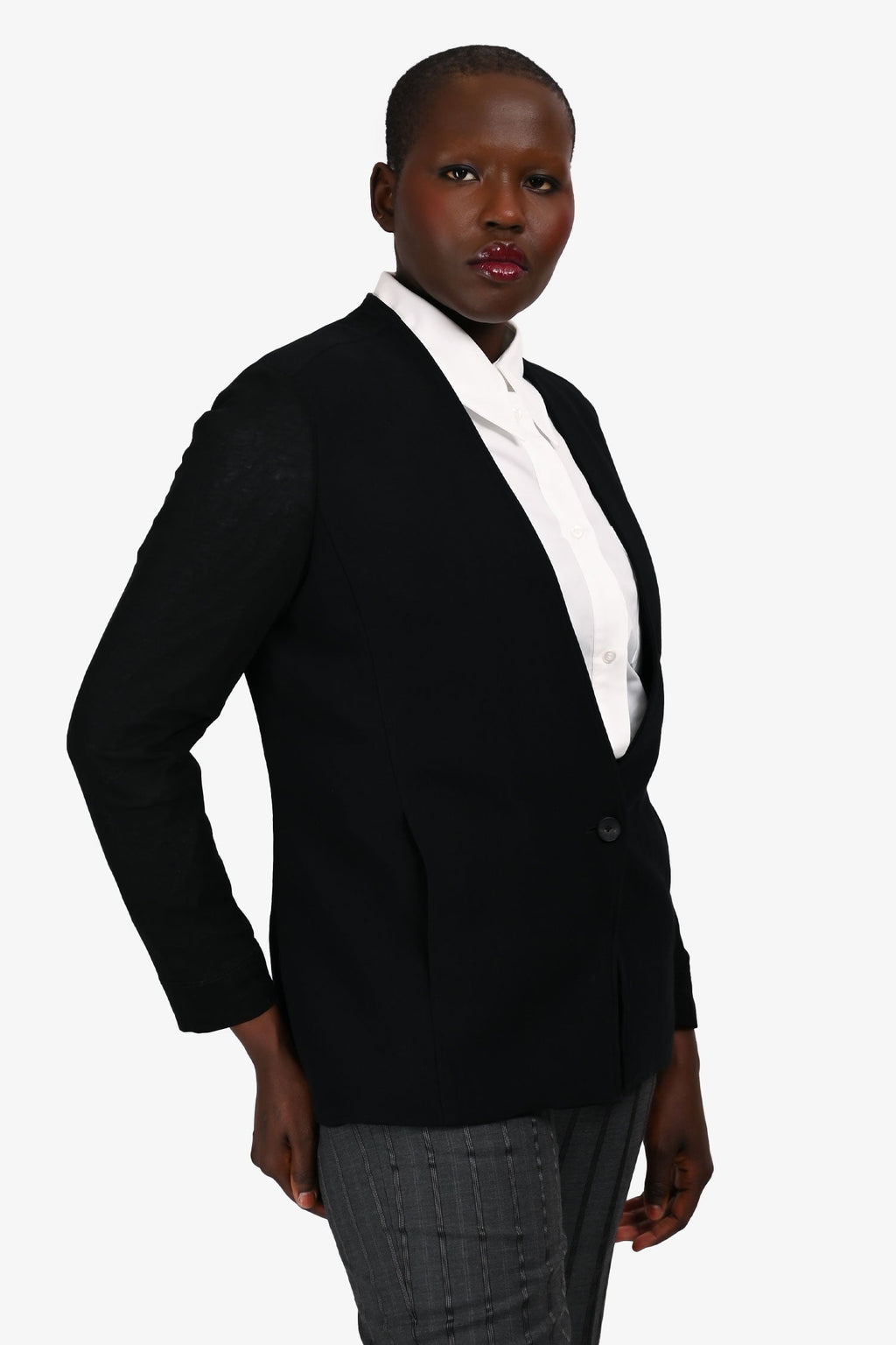 Helmut Lang Black Cotton Single Buttoned Blazer Size 10