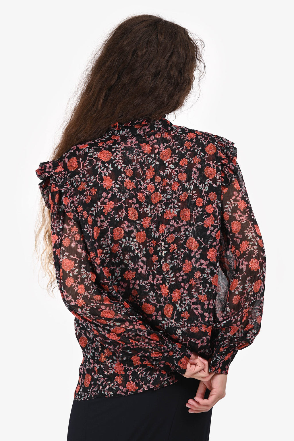 Misa Black/Pink Floral Sheer Blouse Size L