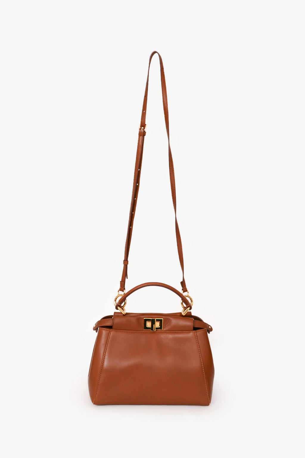 Fendi Brown Leather Mini Peekaboo Top Handle with Strap