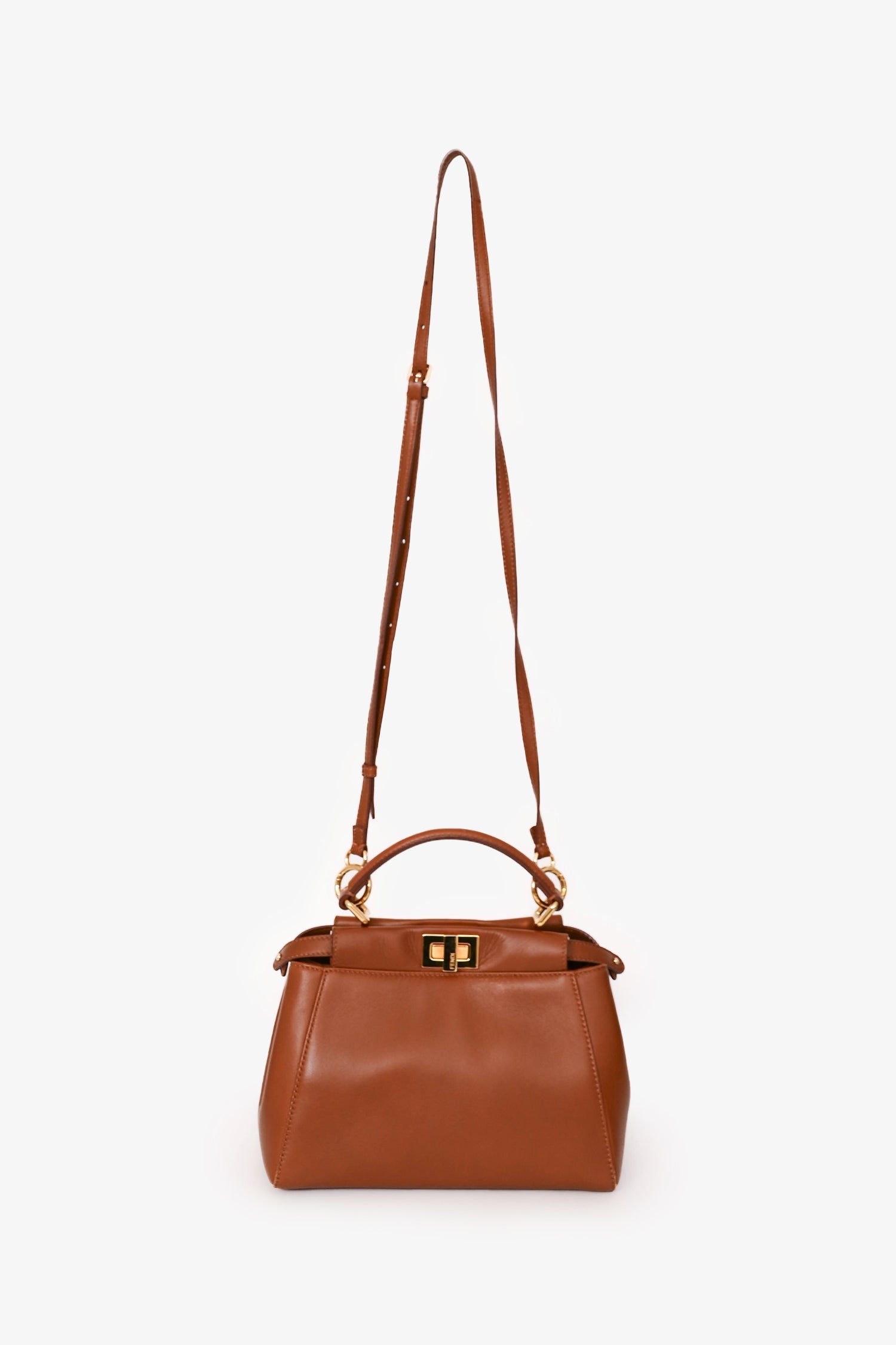 Fendi Brown Leather Mini Peekaboo Top Handle with Strap