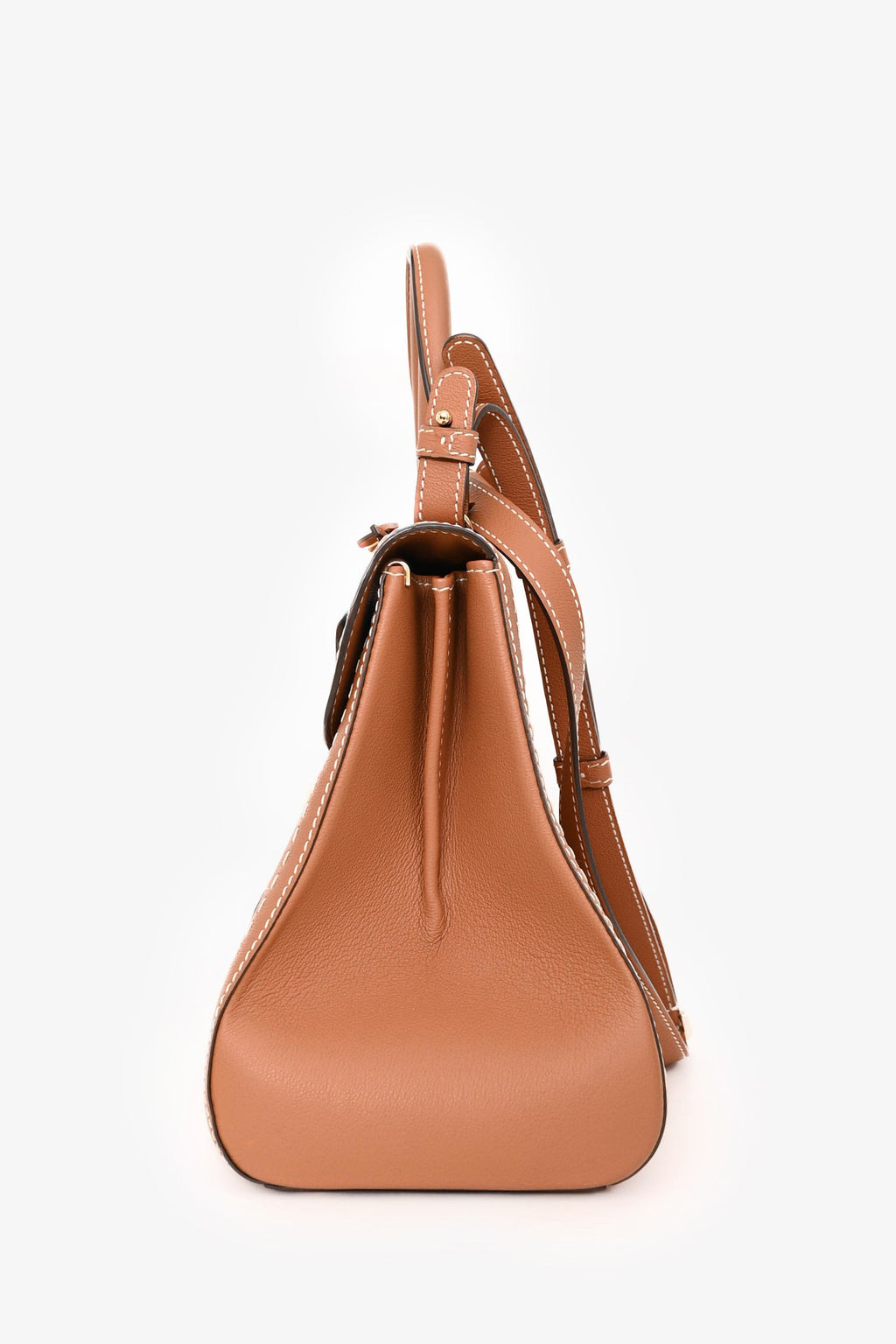 Delvaux Brown Leather Stitch Detail Le Brilliant MM Top Handle Gold Hardware With Strap