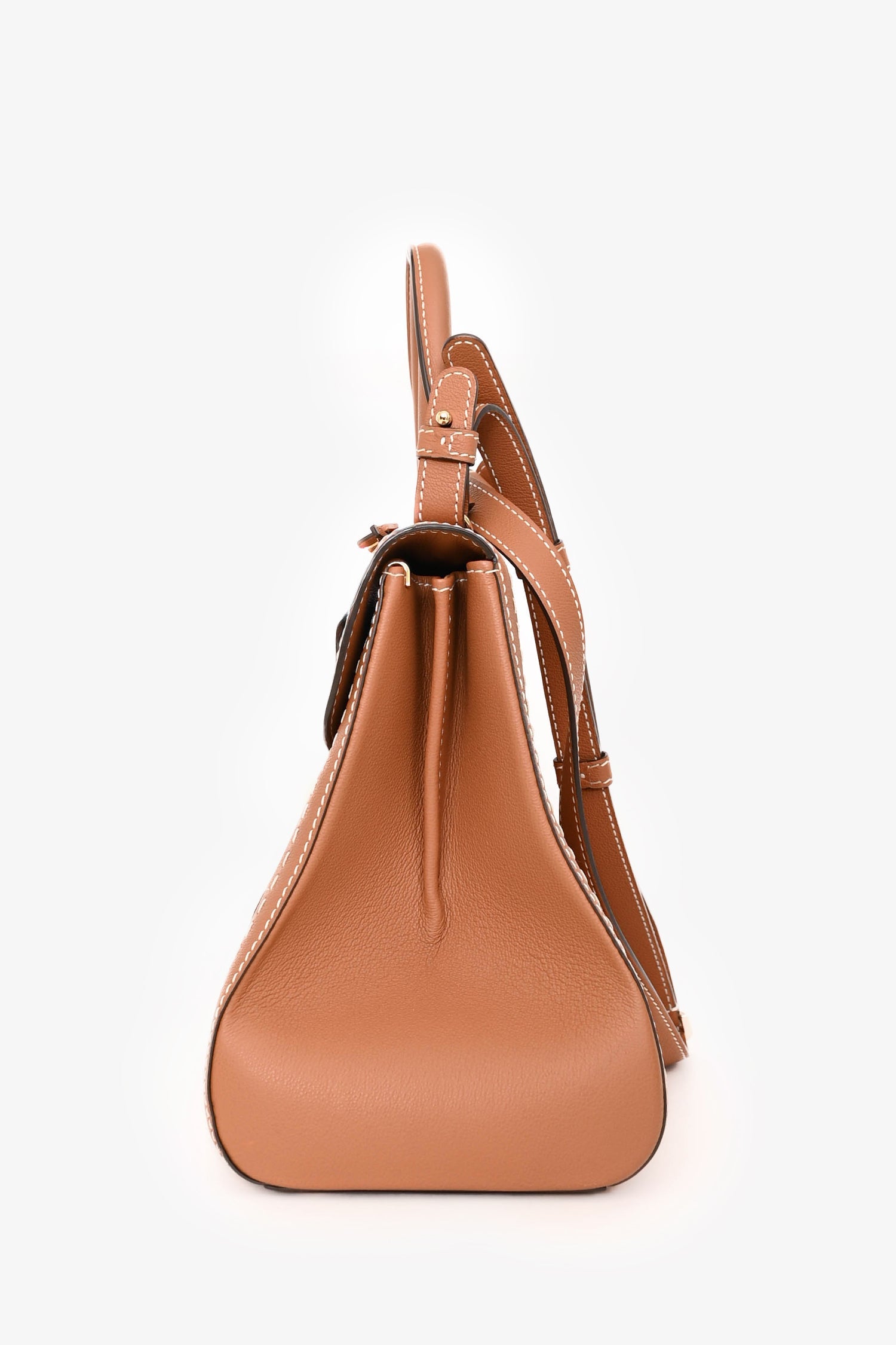 Delvaux Brown Leather Stitch Detail Le Brilliant MM Top Handle Gold Hardware With Strap