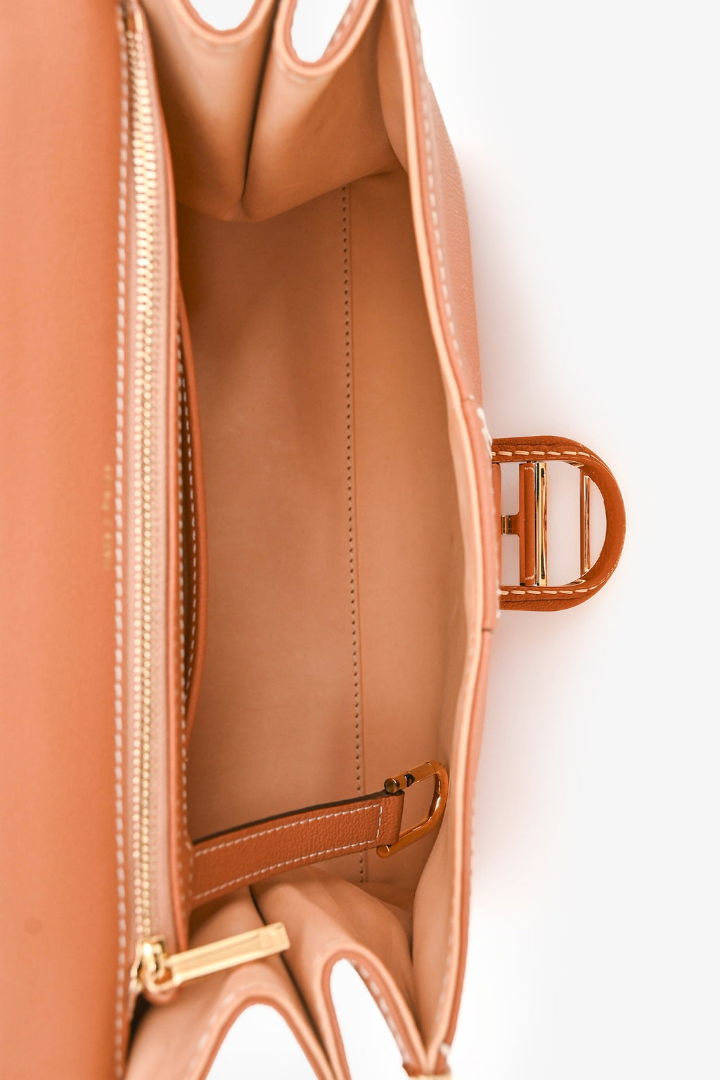 Delvaux Brown Leather Stitch Detail Le Brilliant MM Top Handle Gold Hardware With Strap