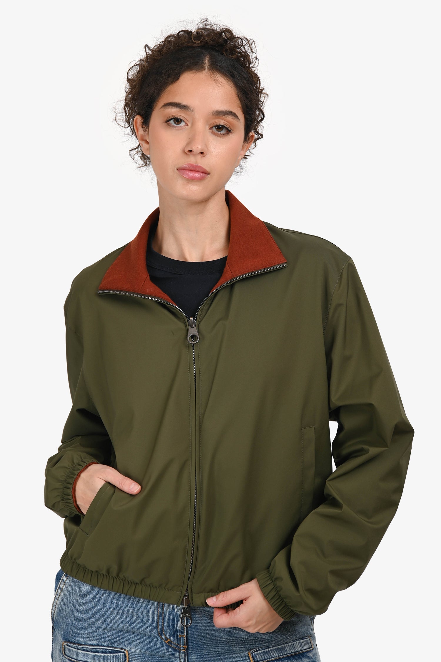 Loro Piana Green/Burgundy Cashmere Windmate® Bomber Jacket Size M