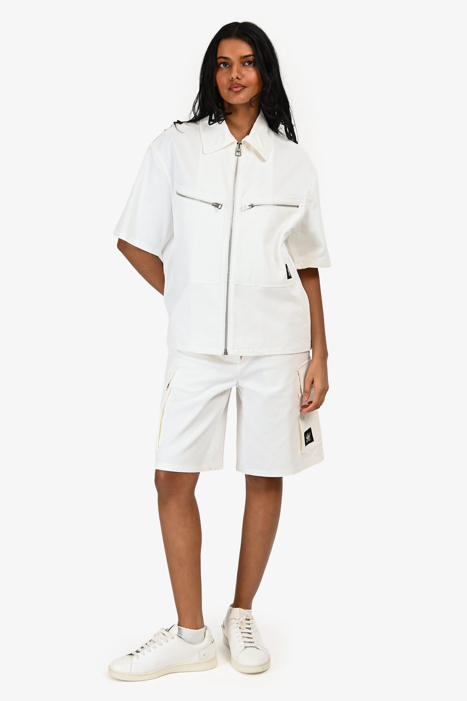 Christian Dior White Denim 'Dior Vibe' Zip Up Shirt + Shorts Set Size 4/6 US