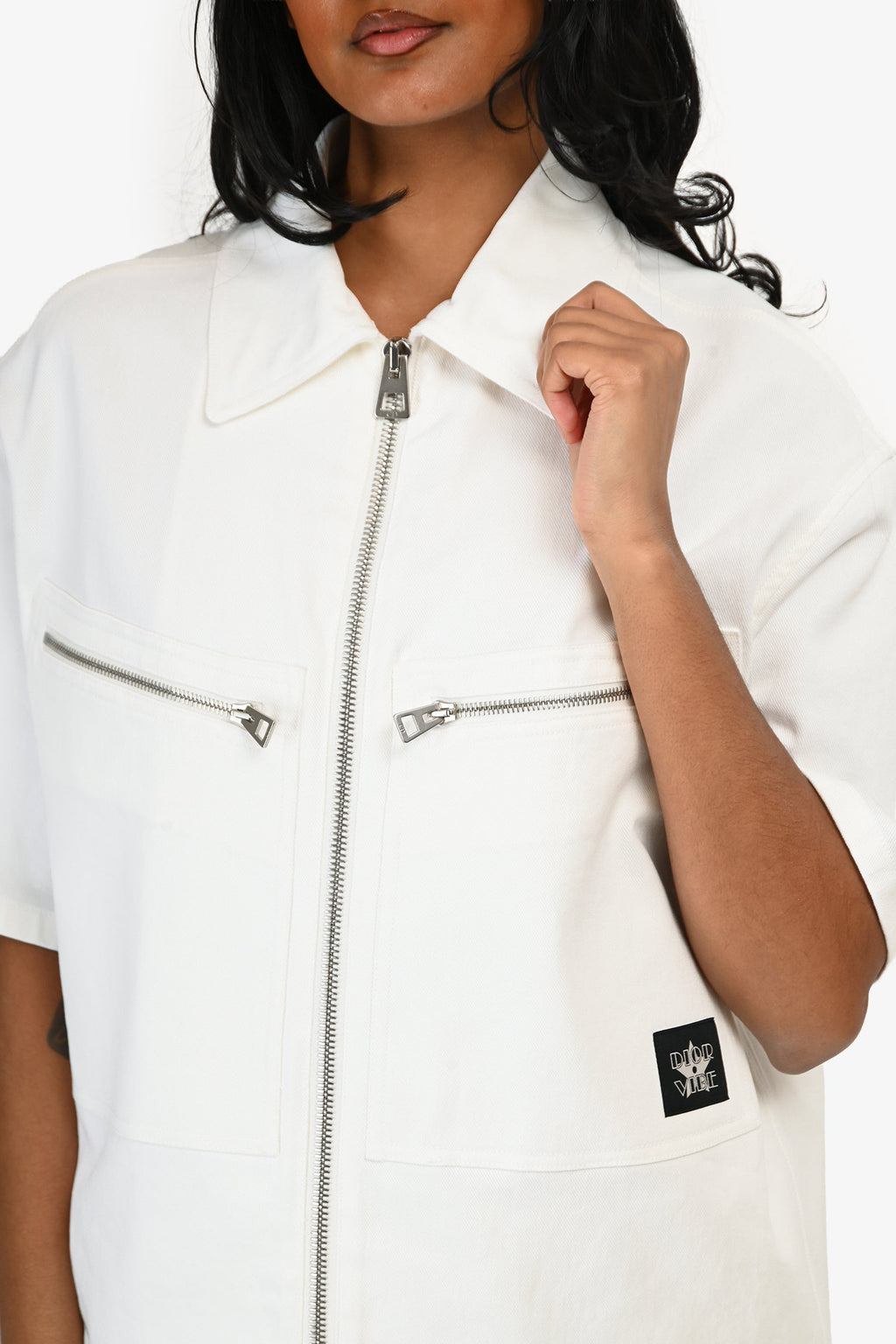 Christian Dior White Denim 'Dior Vibe' Zip Up Shirt + Shorts Set Size 4/6 US