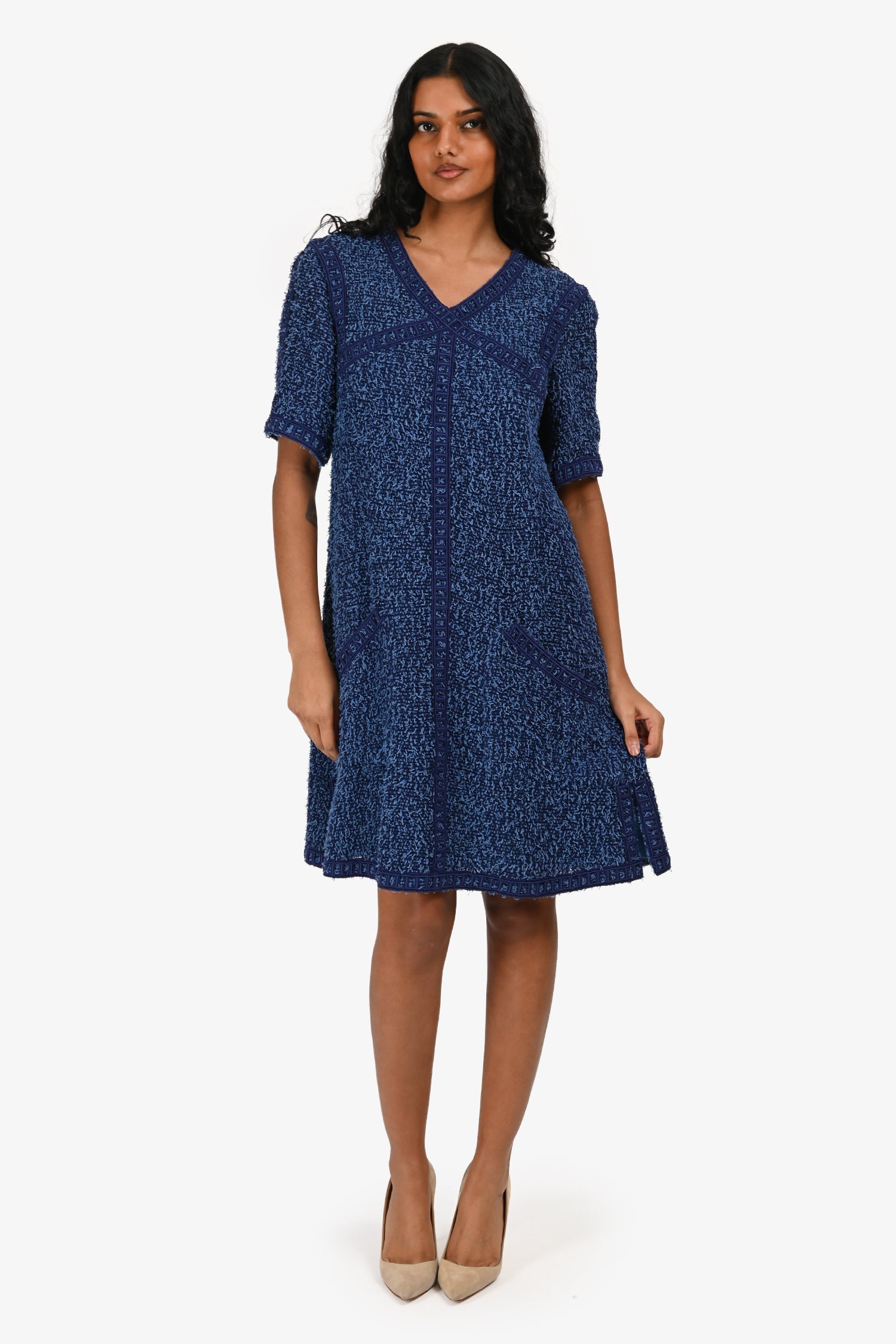 Pre-Loved Chanel™ 2013 Navy V-Neck Midi Dress Size 36 FR
