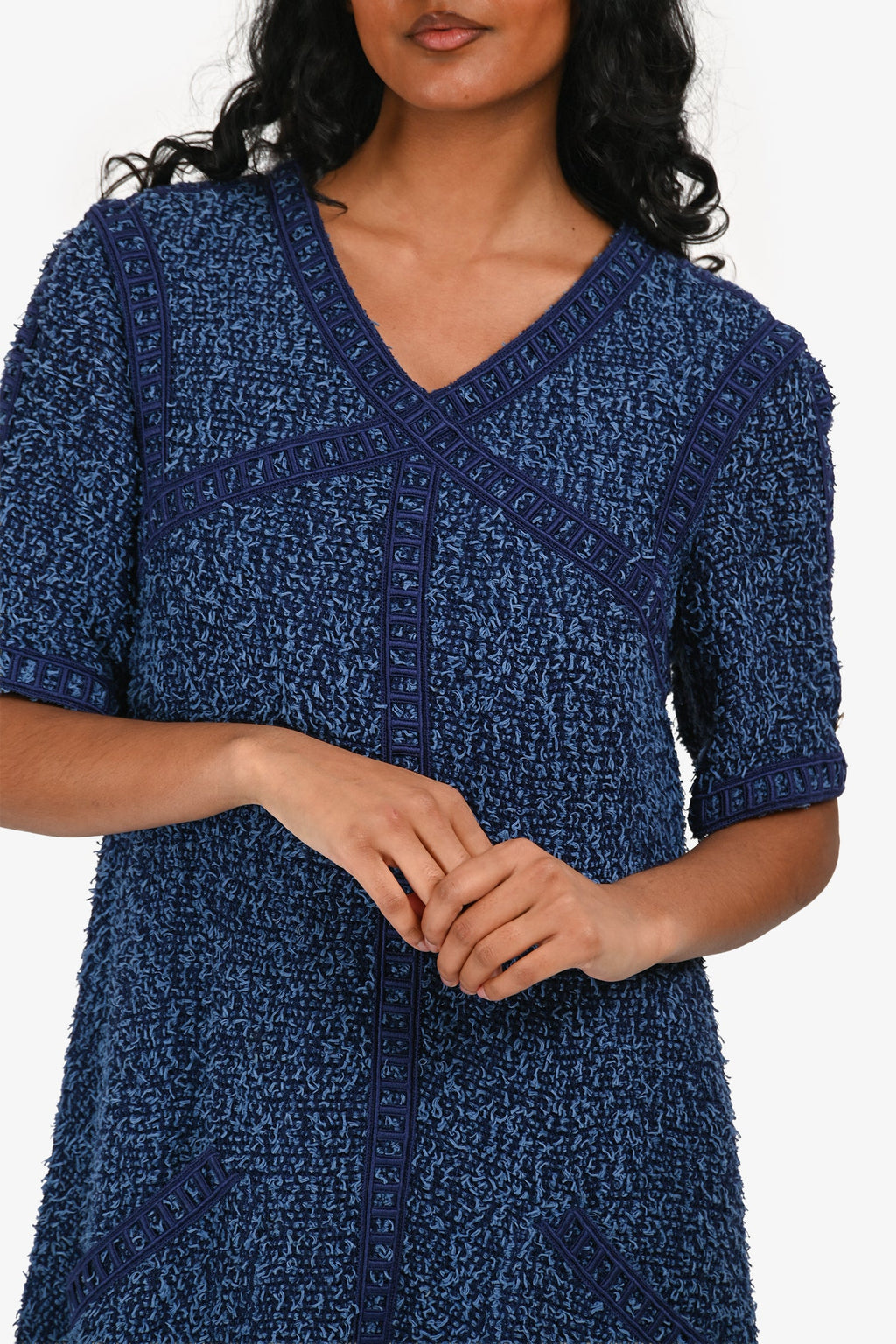 Pre-Loved Chanel™ 2013 Navy V-Neck Midi Dress Size 36 FR