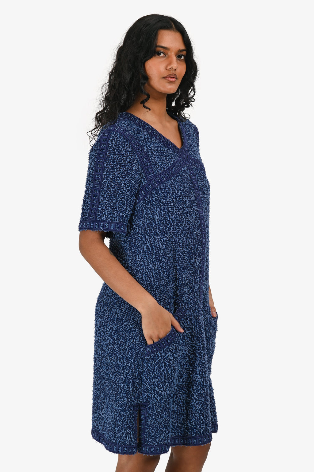 Pre-Loved Chanel™ 2013 Navy V-Neck Midi Dress Size 36 FR