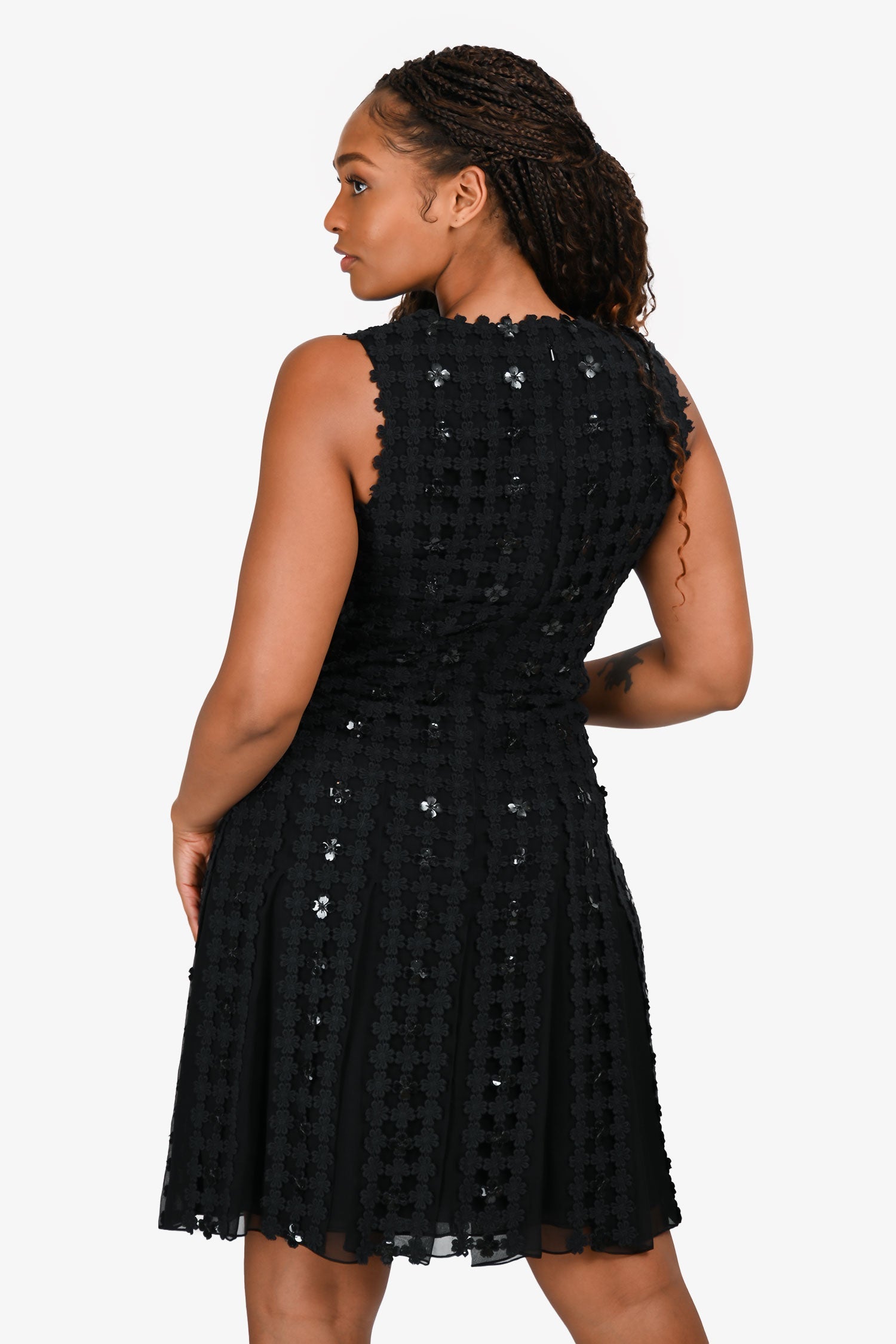 Oscar De La Renta 2014 Black Silk Sequin Floral Pattern Dress Size 6