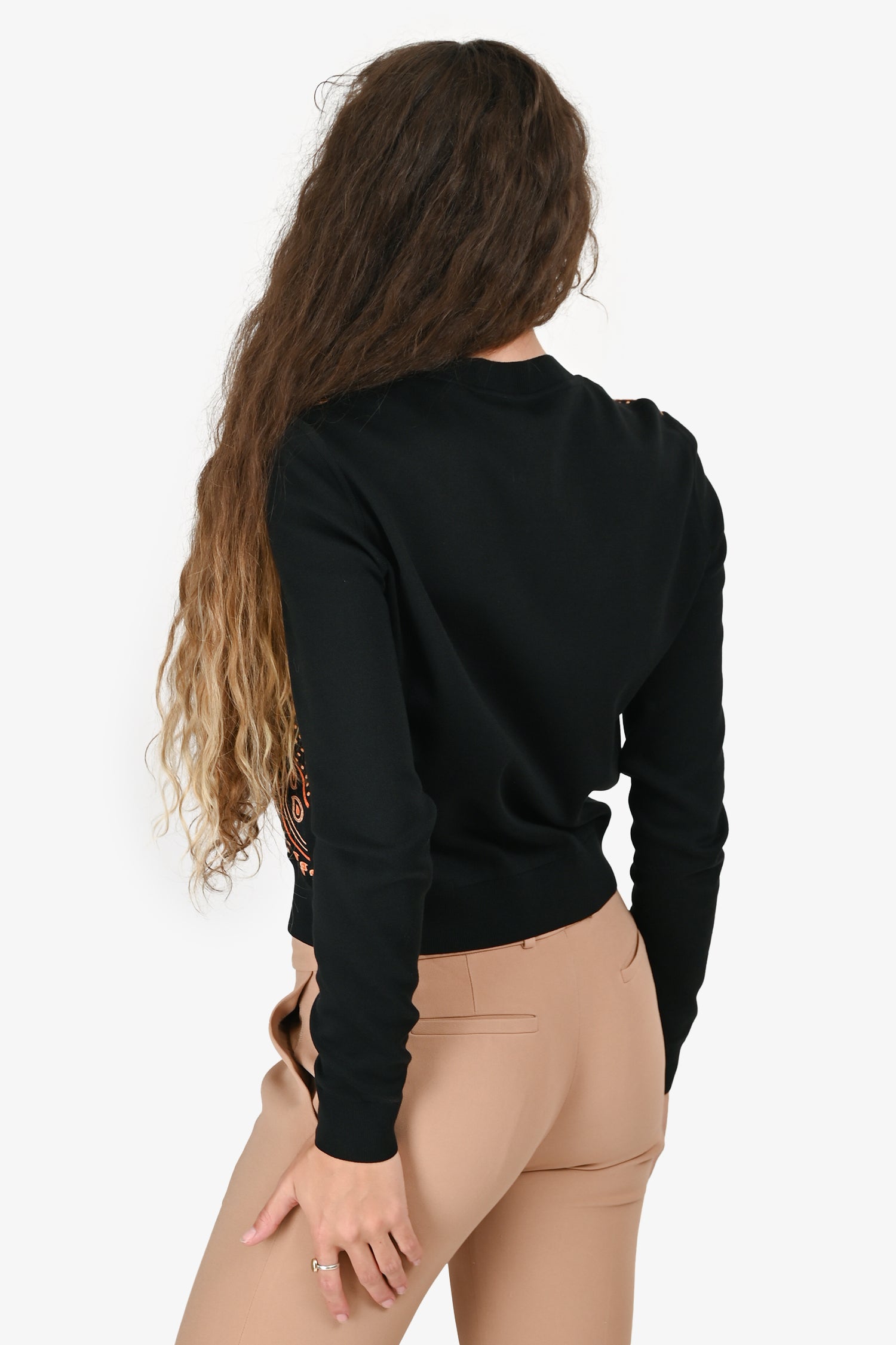Hermès Black/Orange Silk "Eperon d'Or Bandana" Zip Up Twillaine igan Size 36