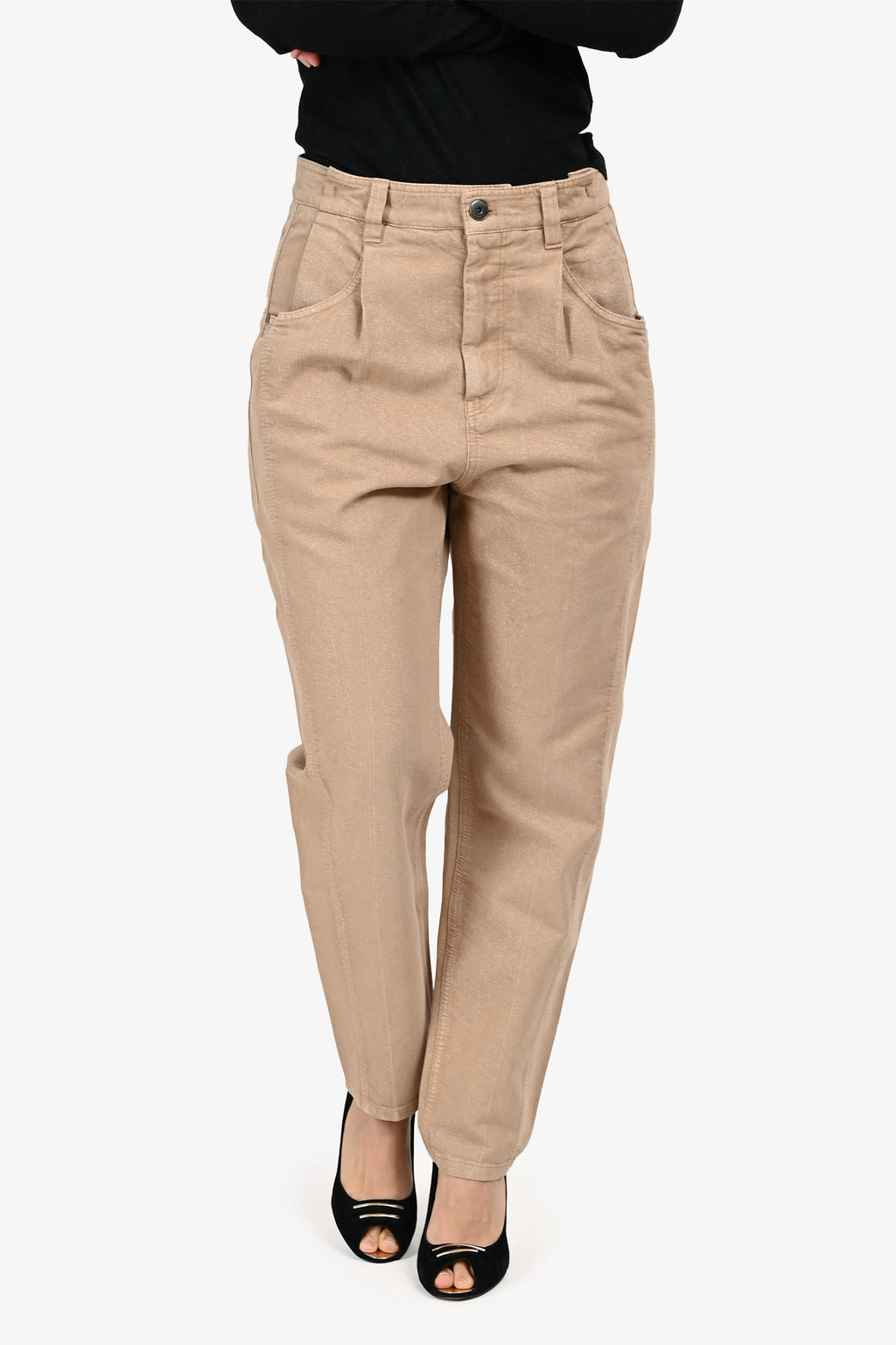 Brunello Cucinelli Brown Coated Denim Barrel Legged Jeans Size 6 US