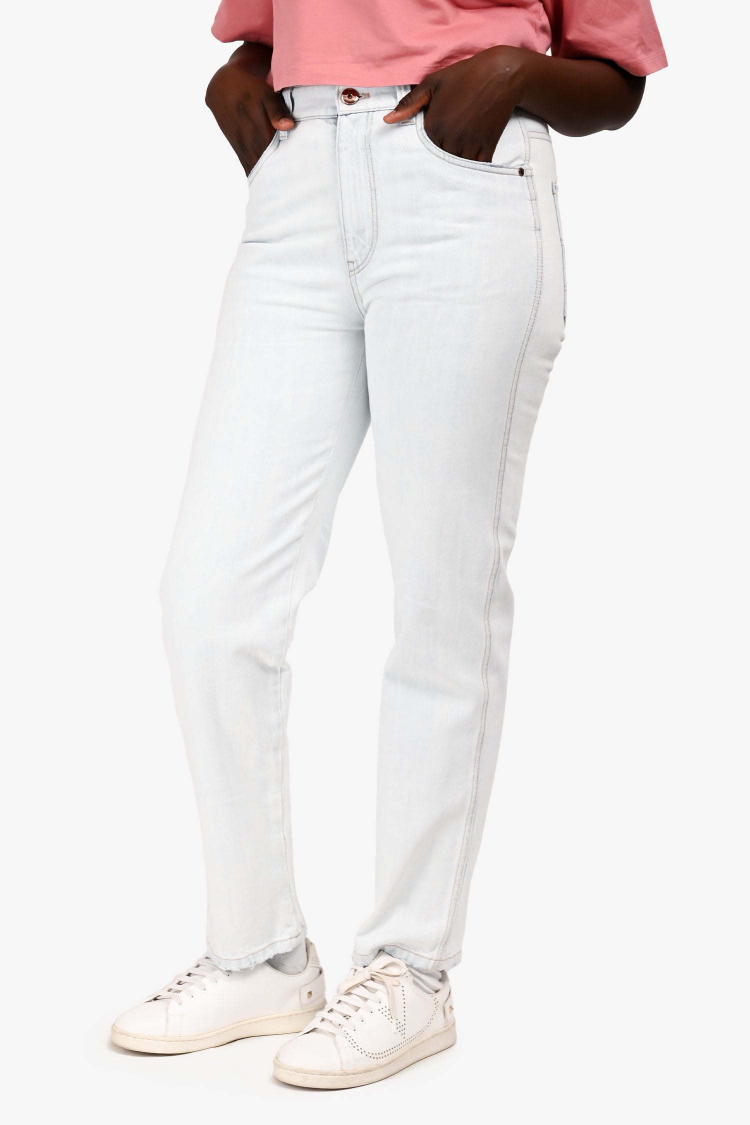 Brunello Cucinelli Light Blue Wash Denim Straight Legged 'The Skater' Jeans Size 6