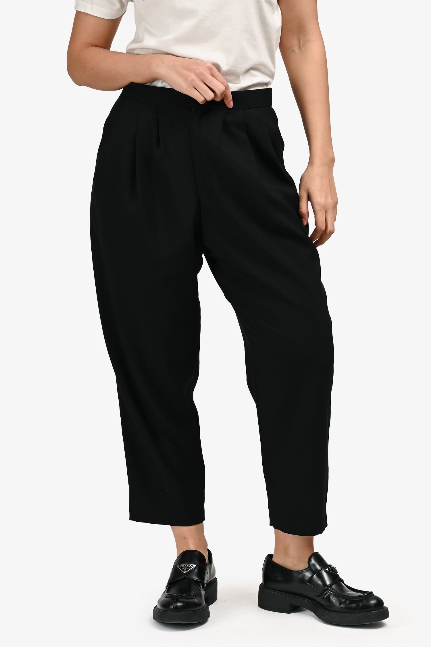 Comme Dees Garcons Black Wool Pleated Detail Baggy Pants Size M