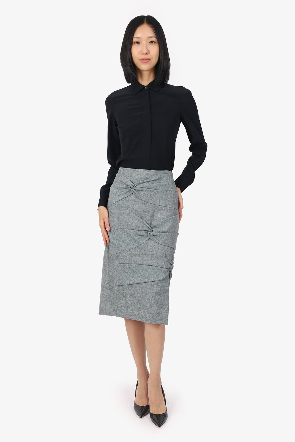 Christian Dior Black/White Twist-Detail Midi Skirt Size 10