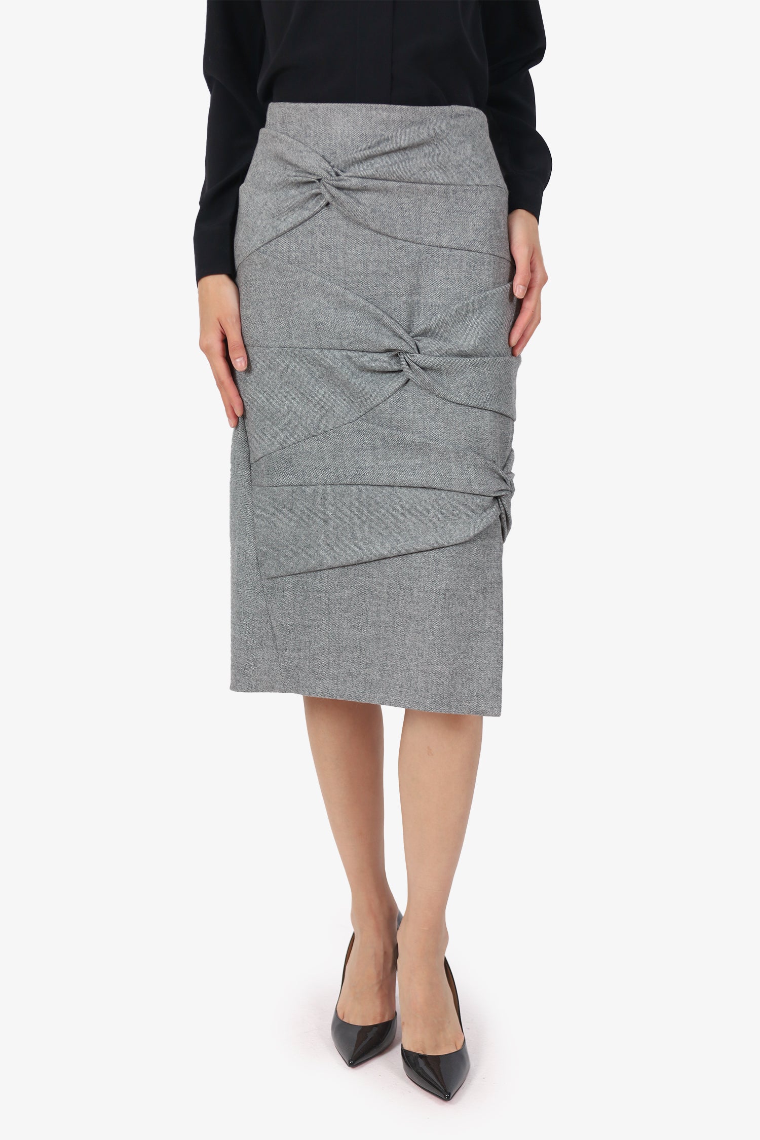 Christian Dior Black/White Twist-Detail Midi Skirt Size 10