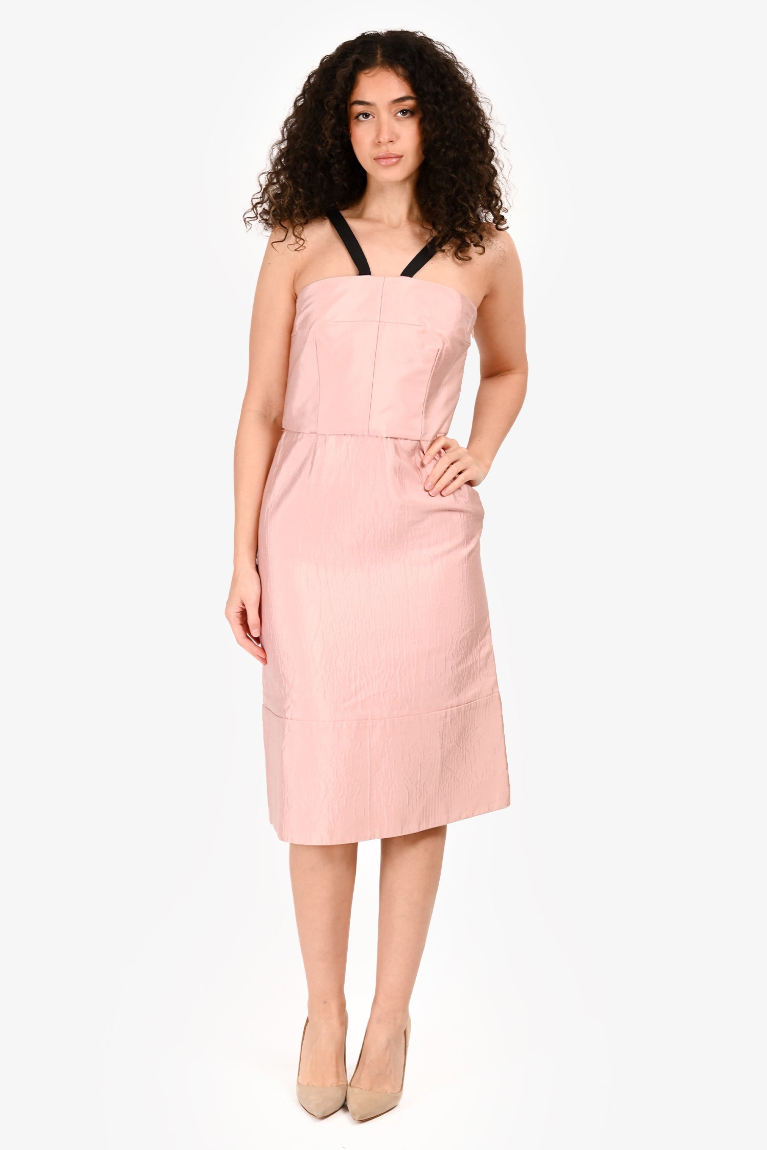 Marni Pink Black Strap Sleeveless Midi Dress Size 42