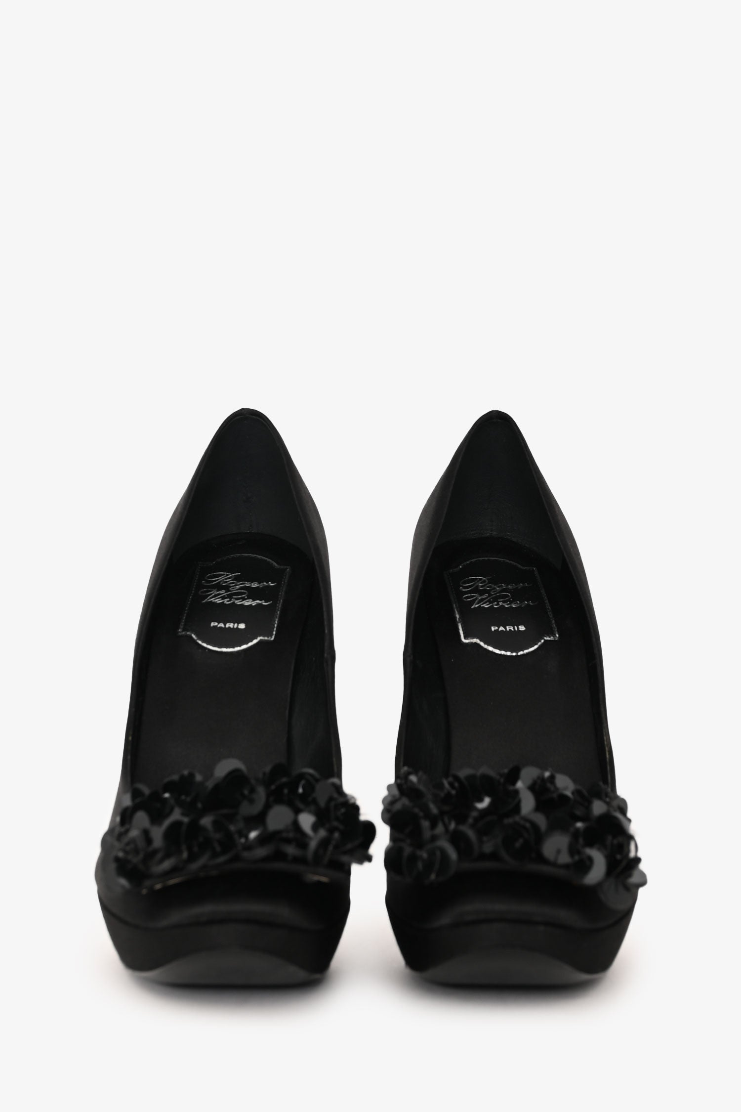 Roger Vivier Black Satin Sequin Embellished Pumps Size 36.5