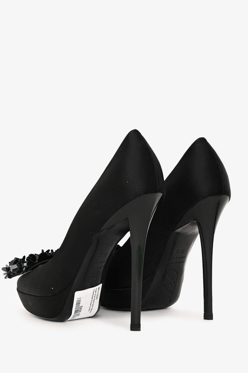 Roger Vivier Black Satin Sequin Embellished Pumps Size 36.5
