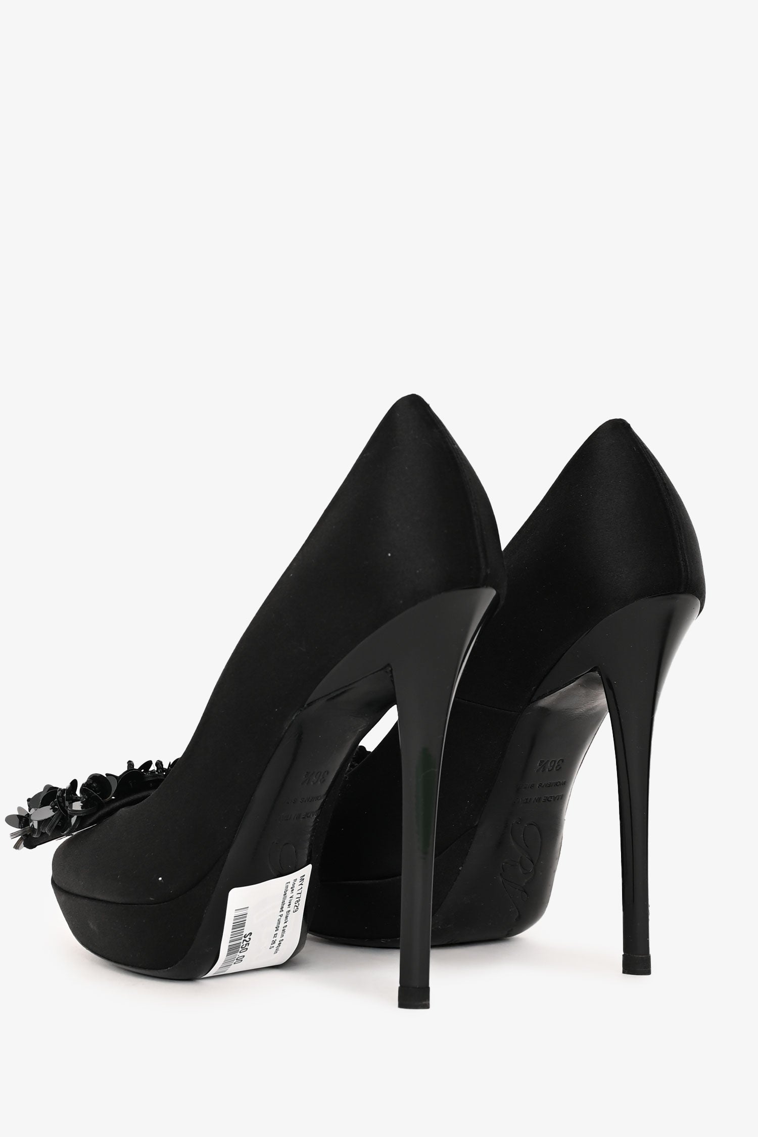 Roger Vivier Black Satin Sequin Embellished Pumps Size 36.5