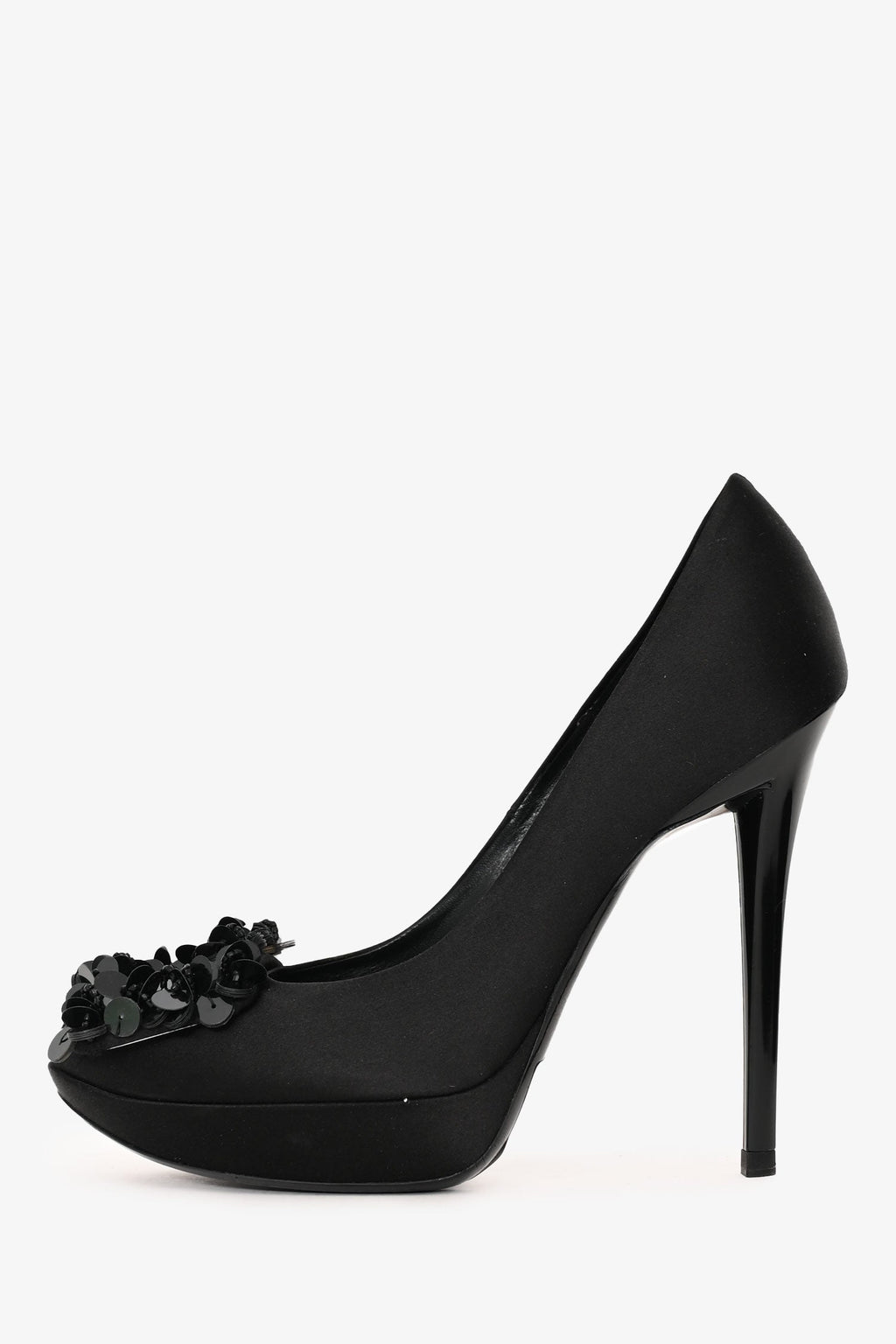 Roger Vivier Black Satin Sequin Embellished Pumps Size 36.5