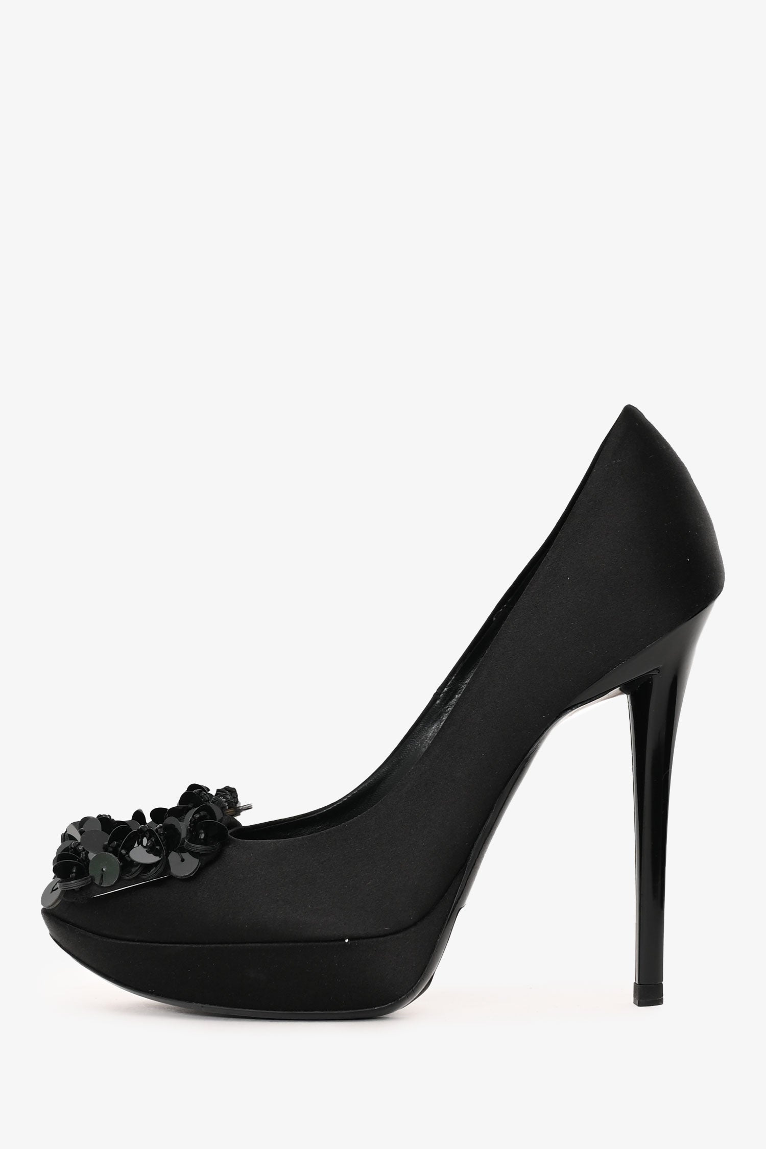 Roger Vivier Black Satin Sequin Embellished Pumps Size 36.5