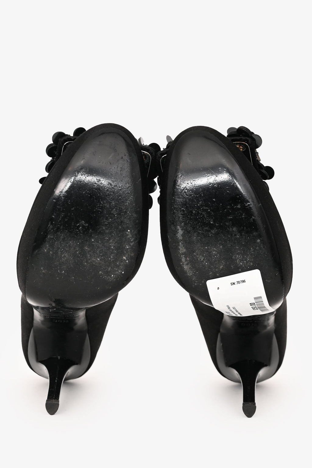 Roger Vivier Black Satin Sequin Embellished Pumps Size 36.5