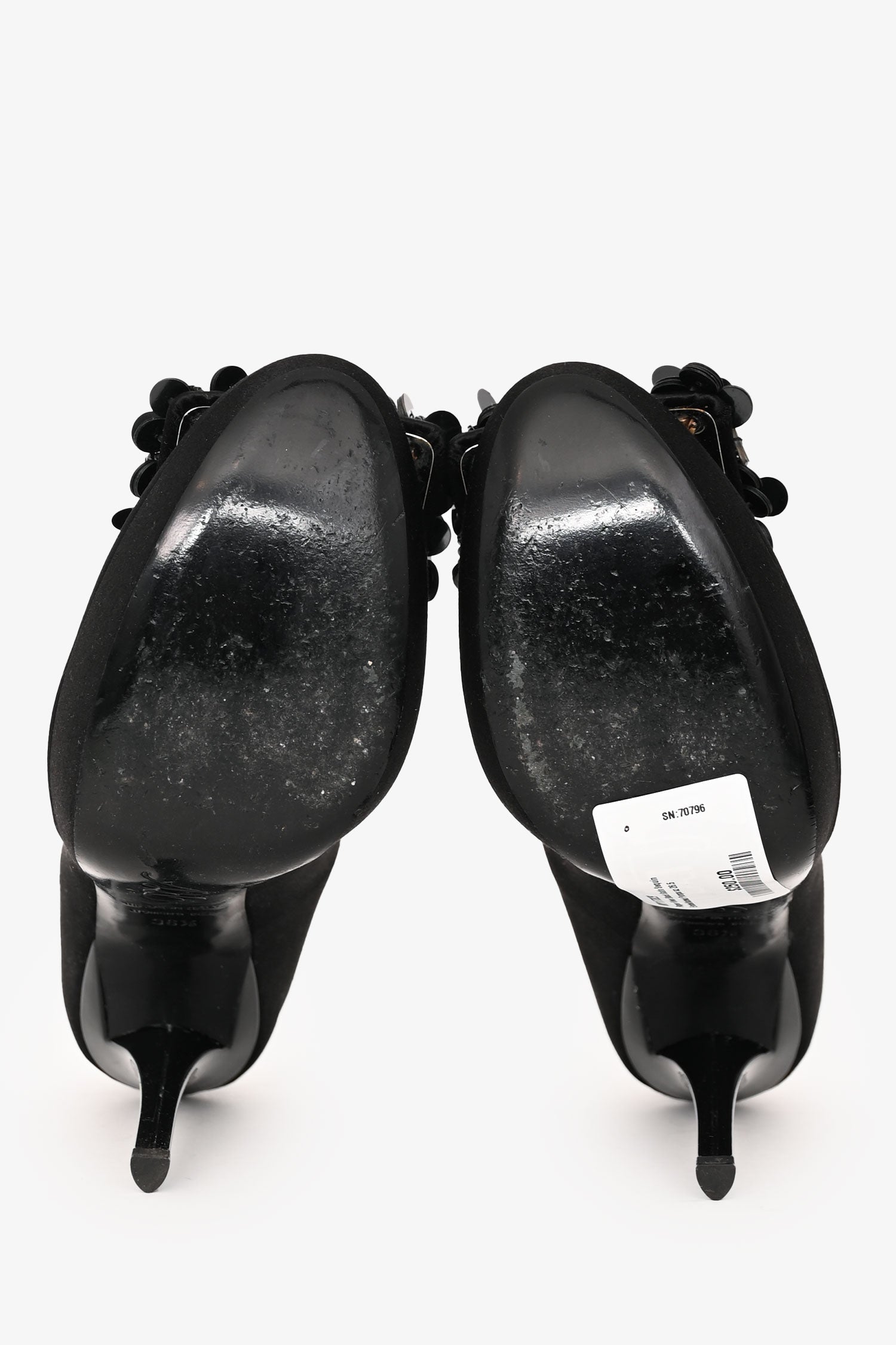Roger Vivier Black Satin Sequin Embellished Pumps Size 36.5