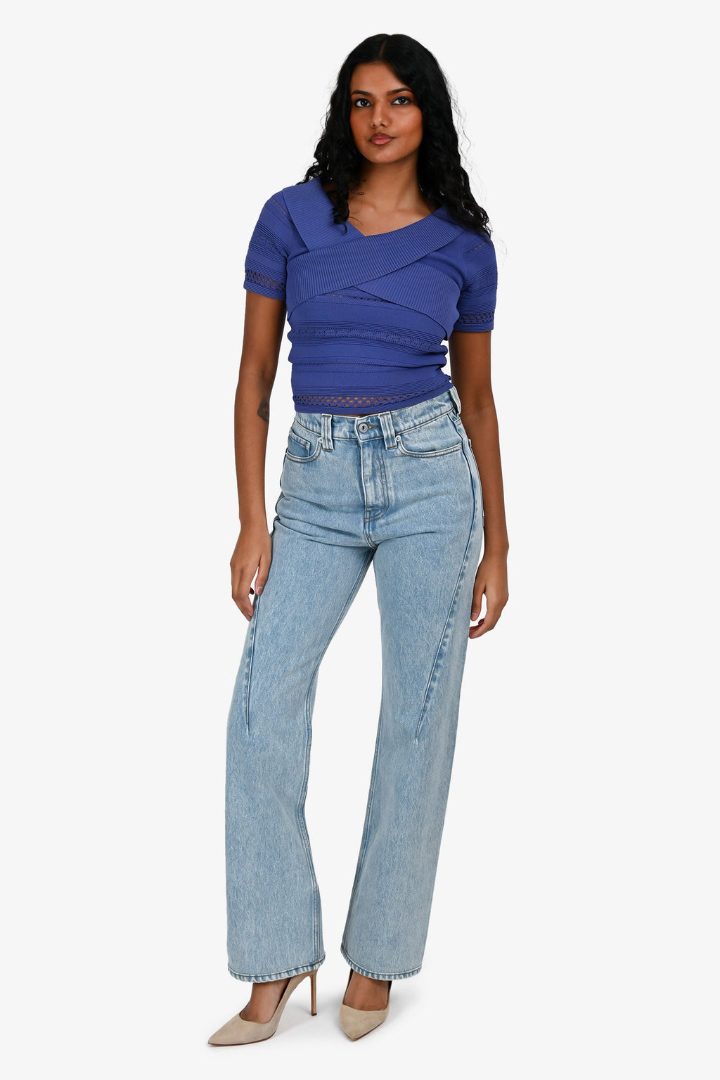 Y/Project Blue Denim 'Paris Best' Patch Straight Jeans Size 24
