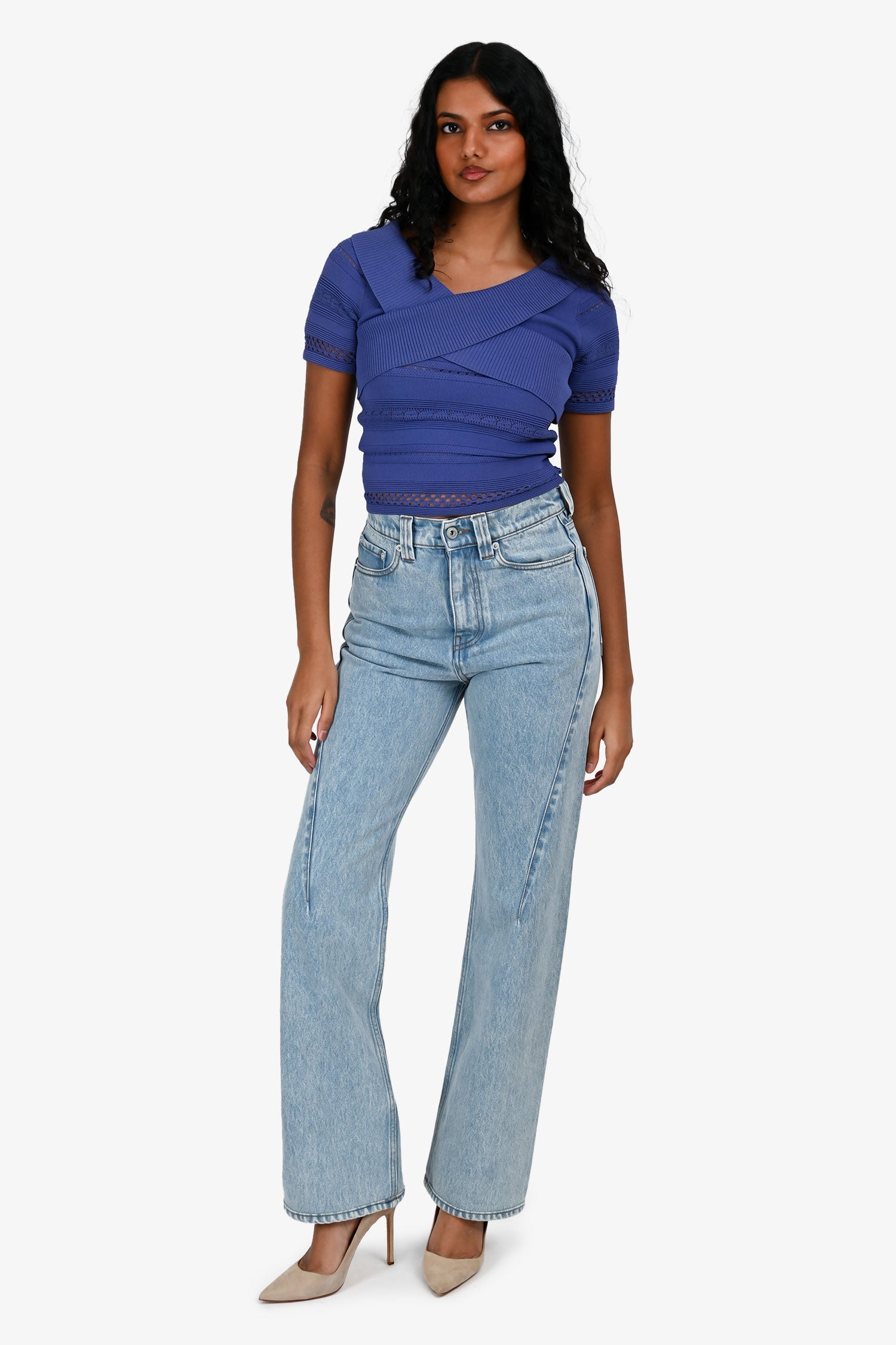 Y/Project Blue Denim 'Paris Best' Patch Straight Jeans Size 24