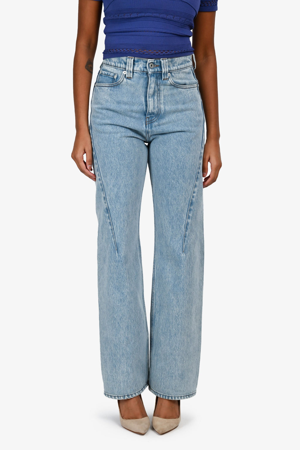 Y/Project Blue Denim 'Paris Best' Patch Straight Jeans Size 24
