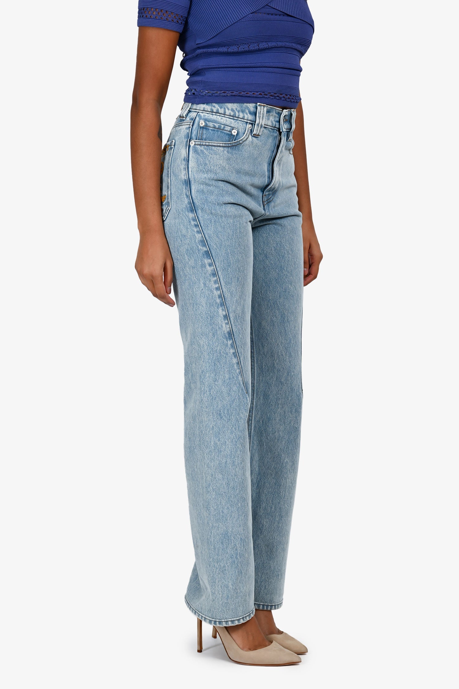 Y/Project Blue Denim 'Paris Best' Patch Straight Jeans Size 24