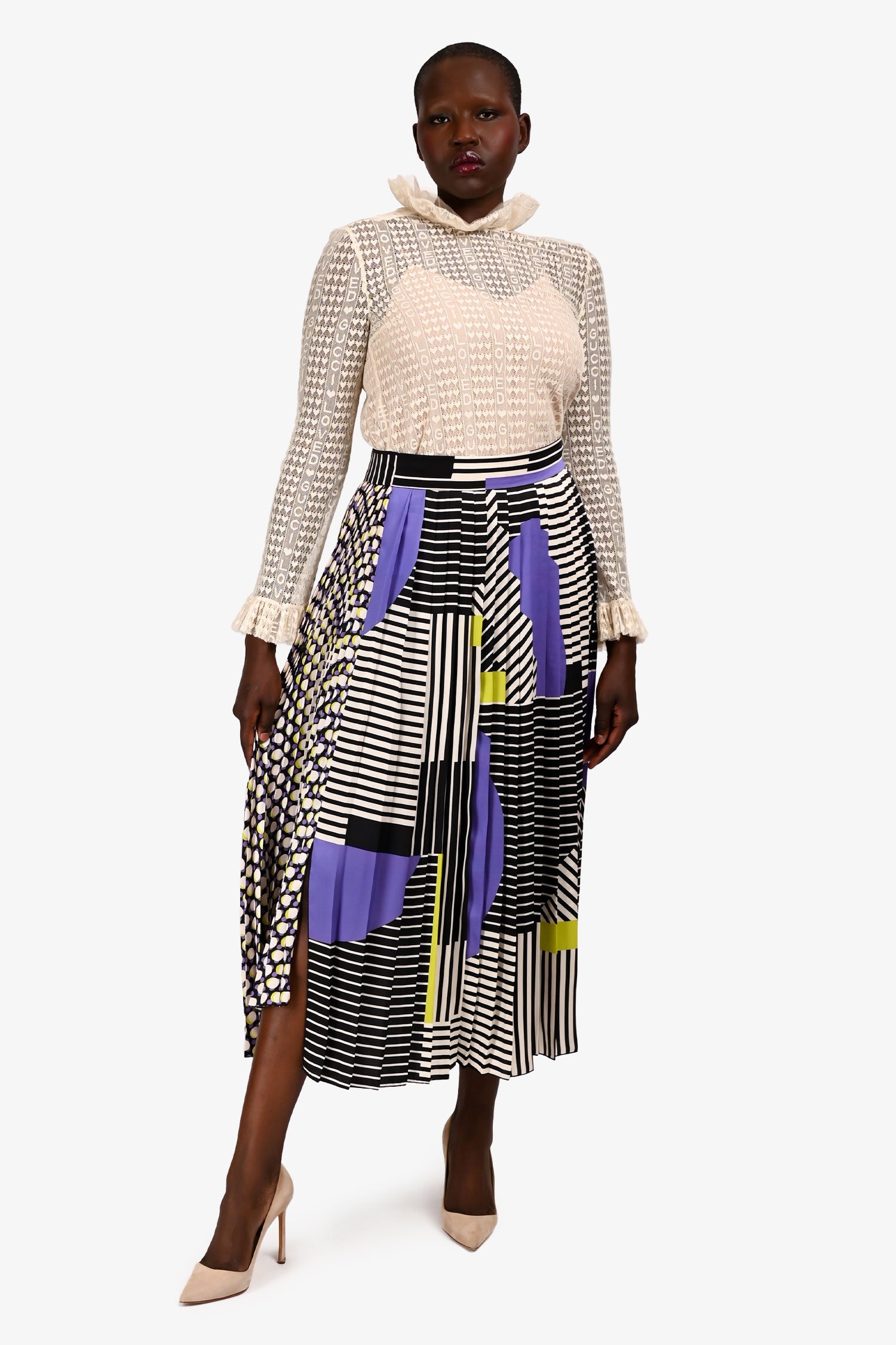 Beatrice B Purple/Multi Satin Printed Pleated Midi Skirt Size XS