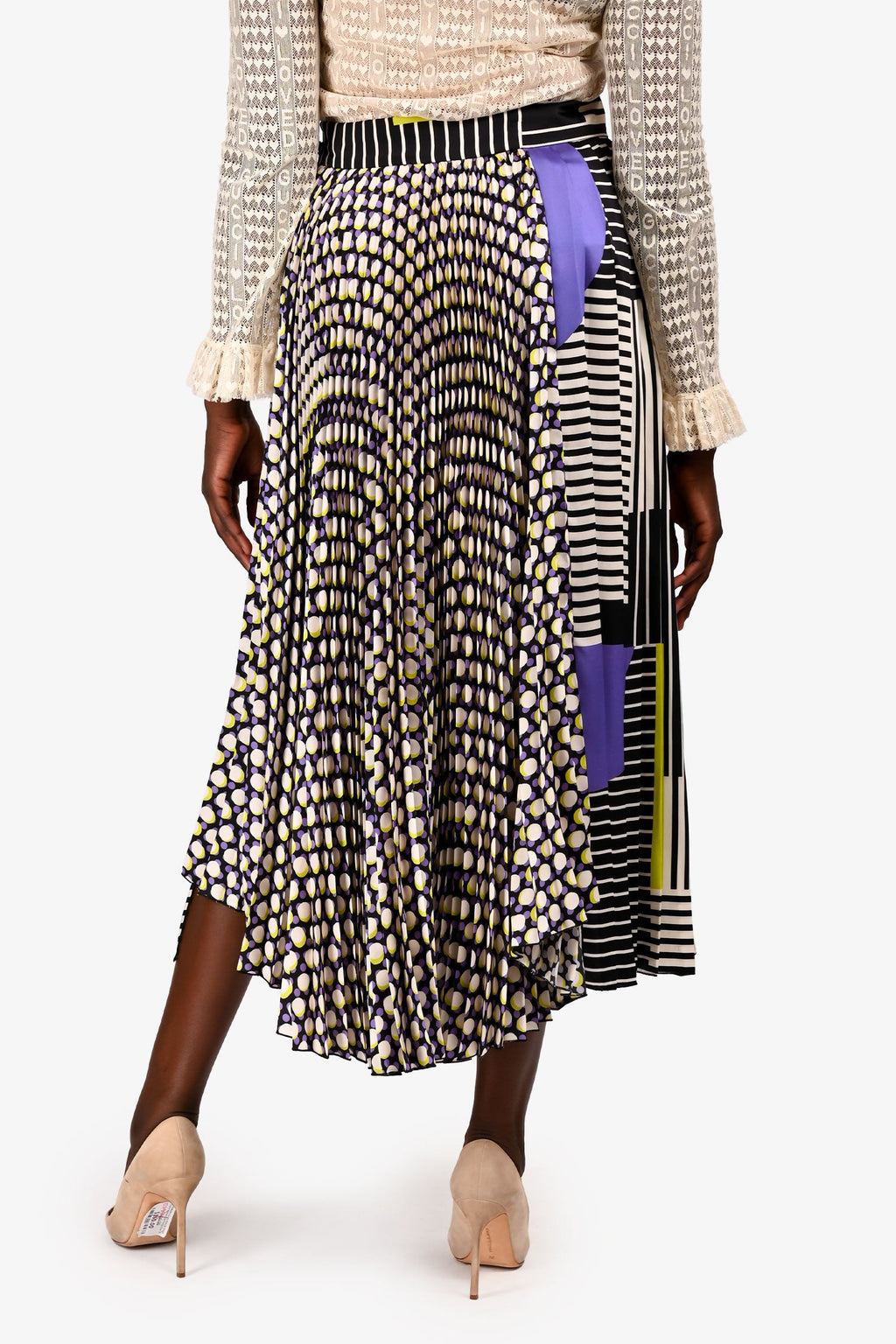 Beatrice B Purple/Multi Satin Printed Pleated Midi Skirt Size XS