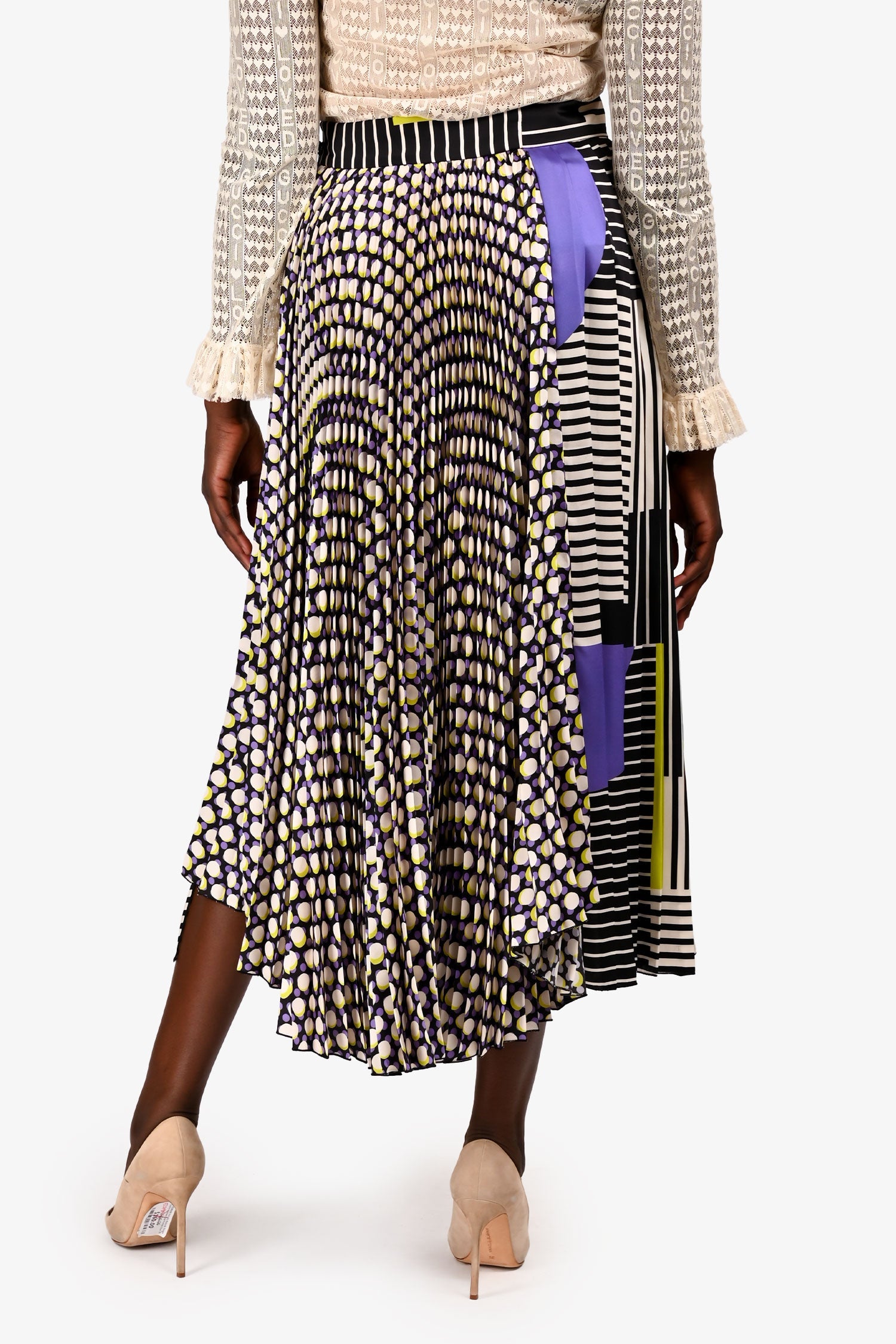 Beatrice B Purple/Multi Satin Printed Pleated Midi Skirt Size XS