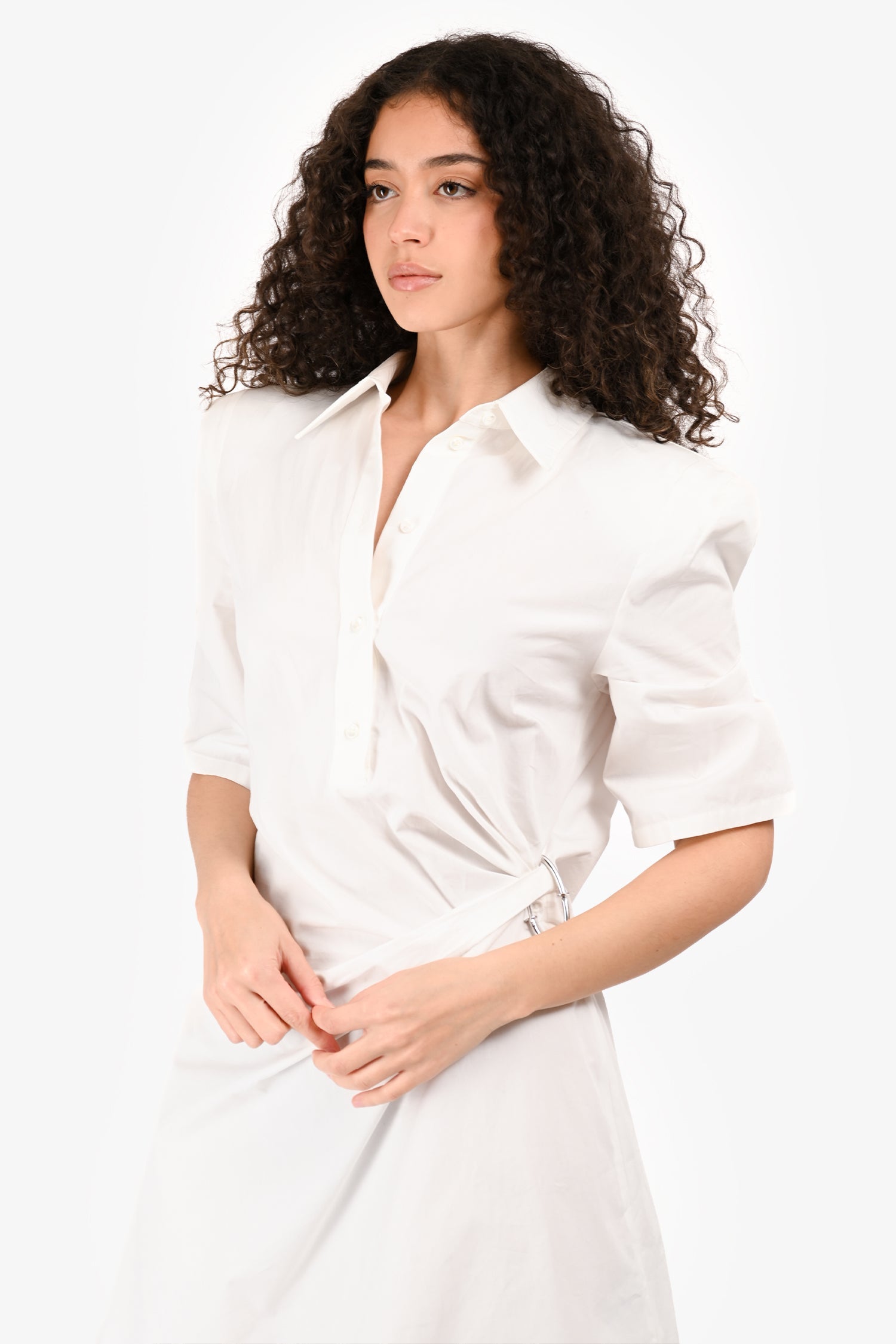 Off-White Cotton Shoulder Padded Silver Ring Dress Size 42