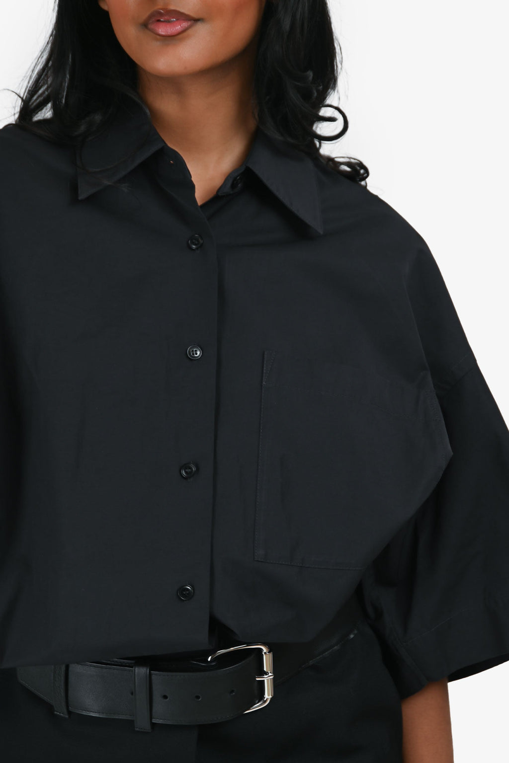 Alexander Wang Black Cotton Leather Belted Dress Size 0