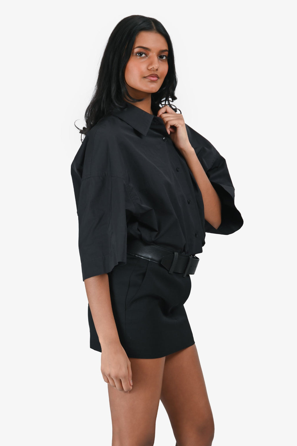 Alexander Wang Black Cotton Leather Belted Dress Size 0