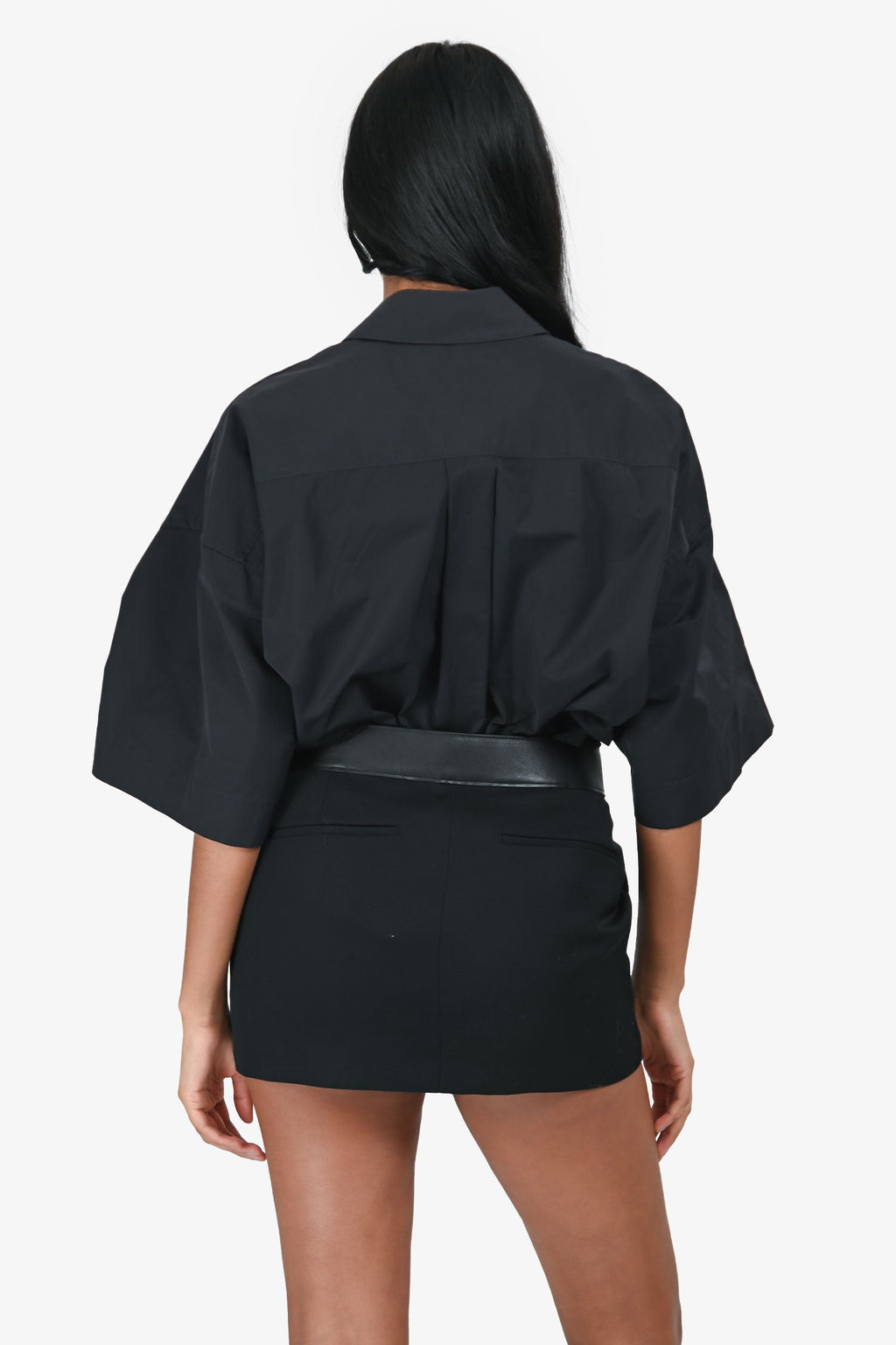 Alexander Wang Black Cotton Leather Belted Dress Size 0