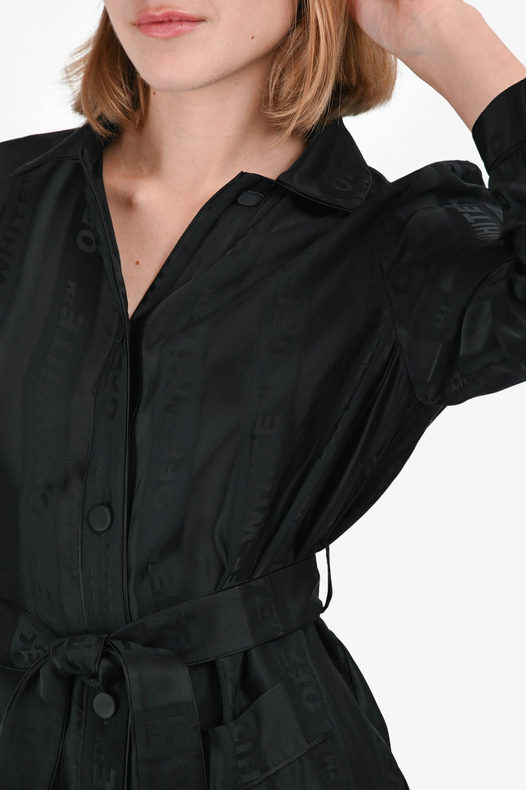 Off-White Black Logo Printed Button-Up Top and Pant Set Size 38