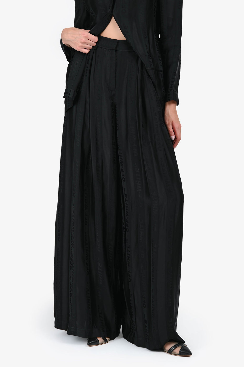 Off-White Black Logo Printed Button-Up Top and Pant Set Size 38
