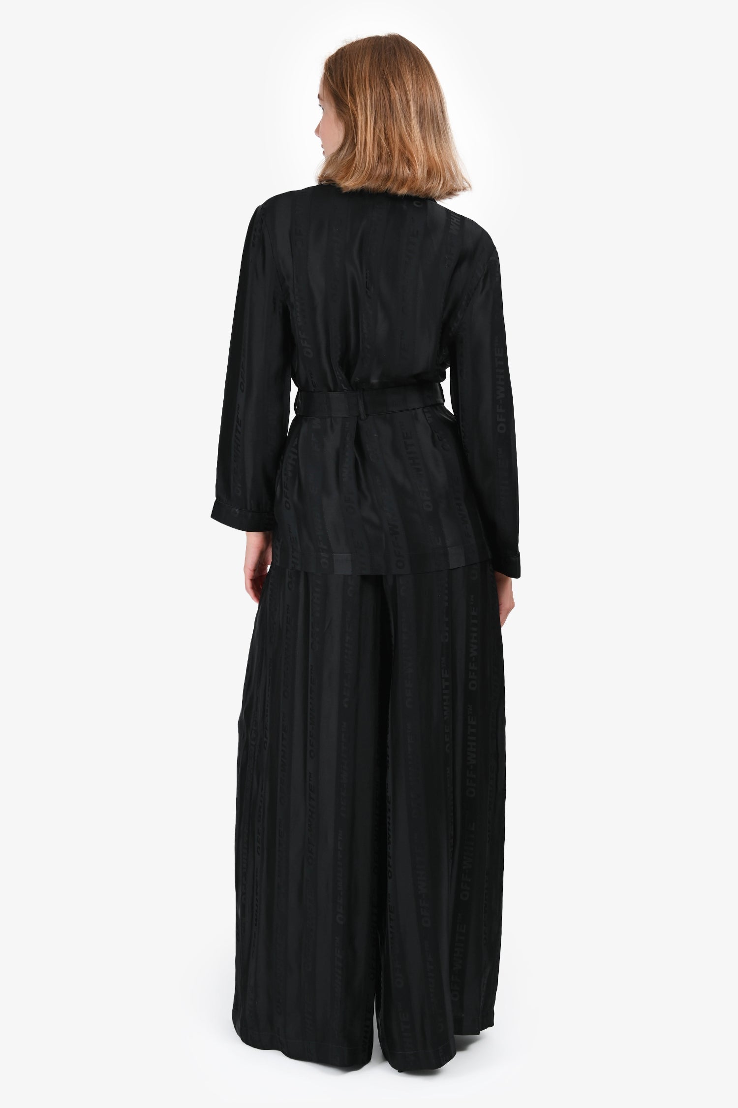 Off-White Black Logo Printed Button-Up Top and Pant Set Size 38