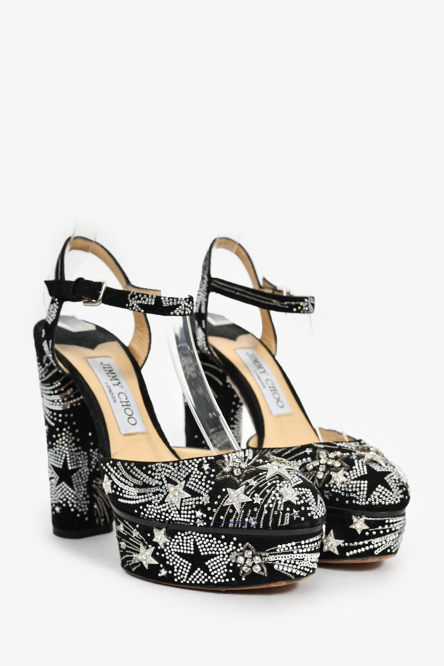Jimmy Choo Navy Suede Silver Embellished Platform Heels Size 36