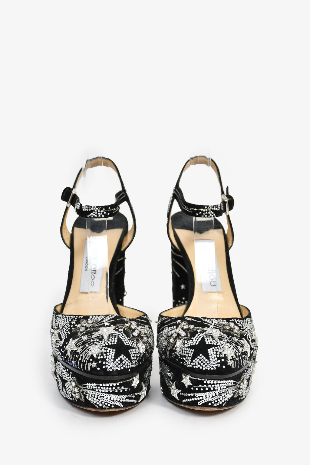 Jimmy Choo Navy Suede Silver Embellished Platform Heels Size 36