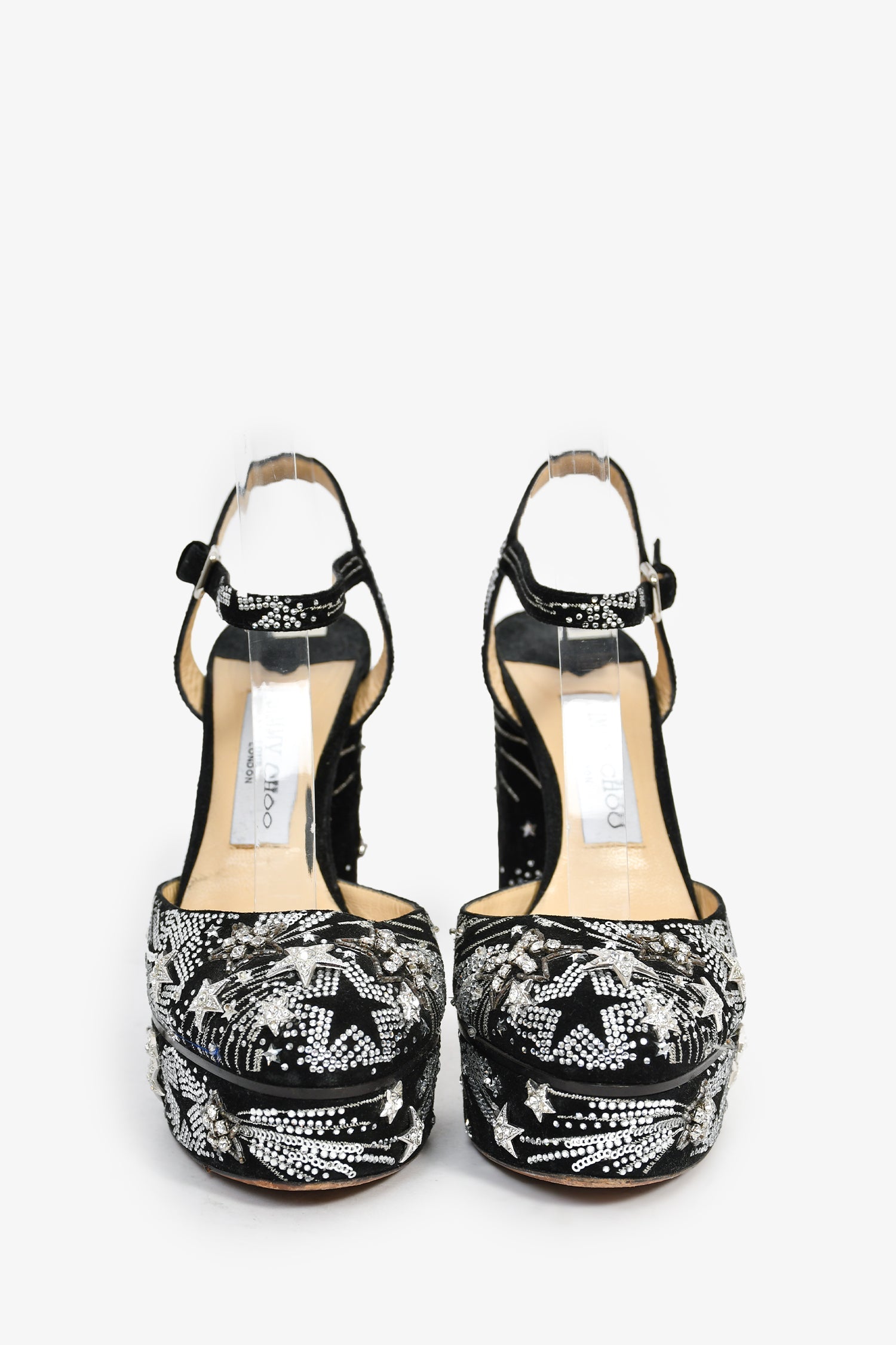 Jimmy Choo Navy Suede Silver Embellished Platform Heels Size 36
