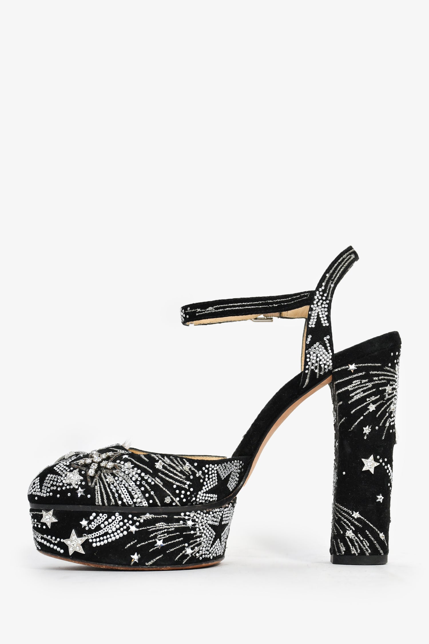 Jimmy Choo Navy Suede Silver Embellished Platform Heels Size 36