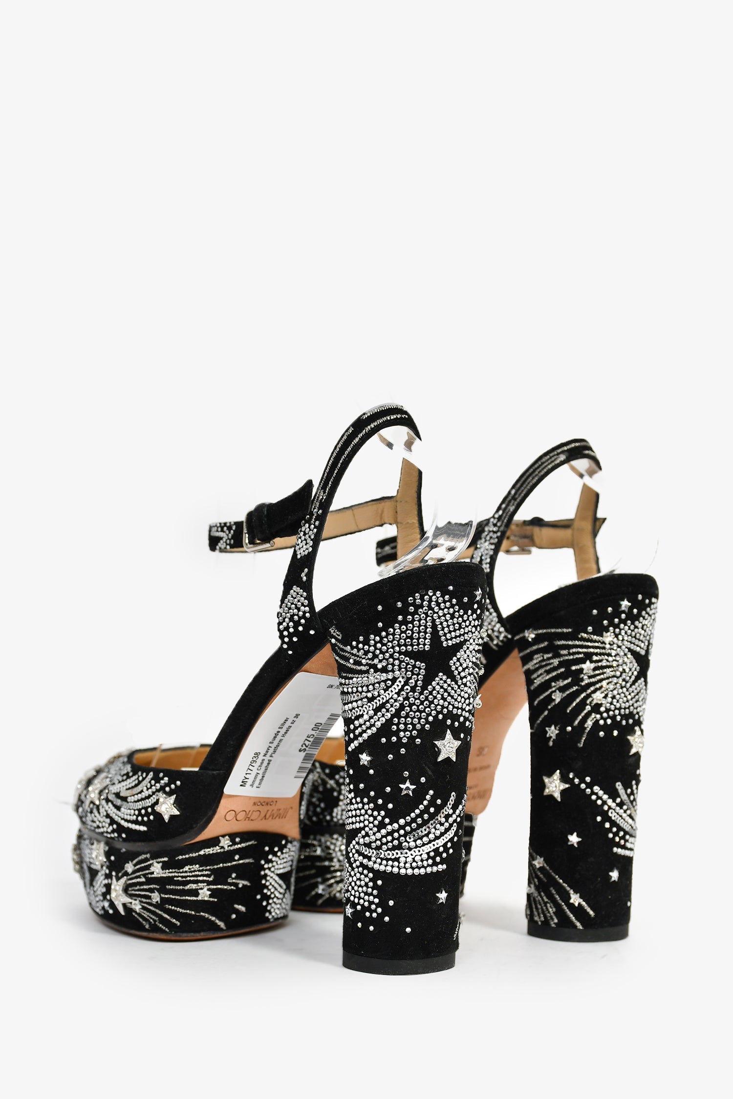 Jimmy Choo Navy Suede Silver Embellished Platform Heels Size 36